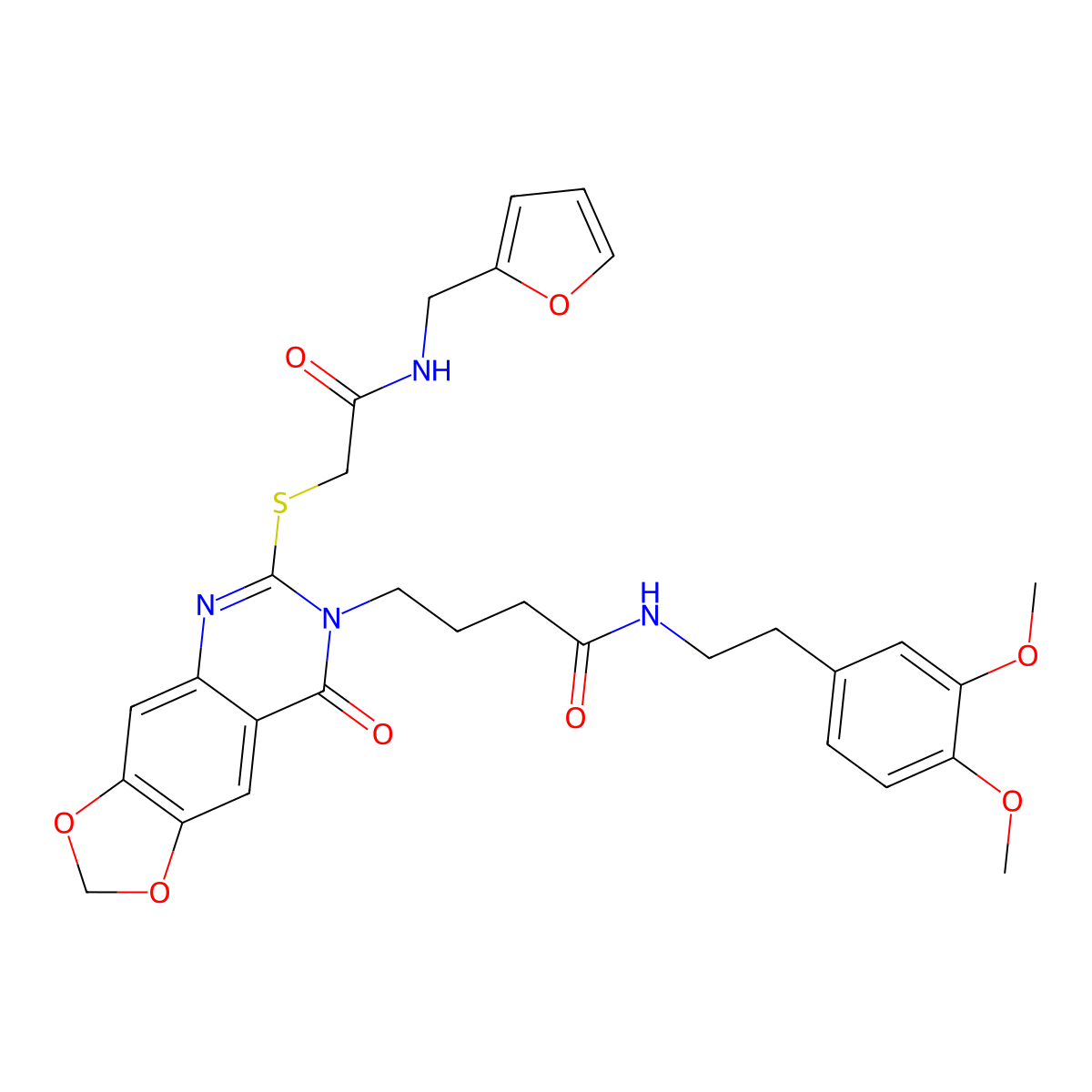 N-(3,4-dimethoxyphenethyl)-4-(6-((2-((furan-2-ylmethyl)amino)-2-oxoethyl)thio)-8-oxo-[1,3]dioxolo[4,5-g]quinazolin-7(8H)-yl)butanamide molecular structure, CAS 688060-64-2