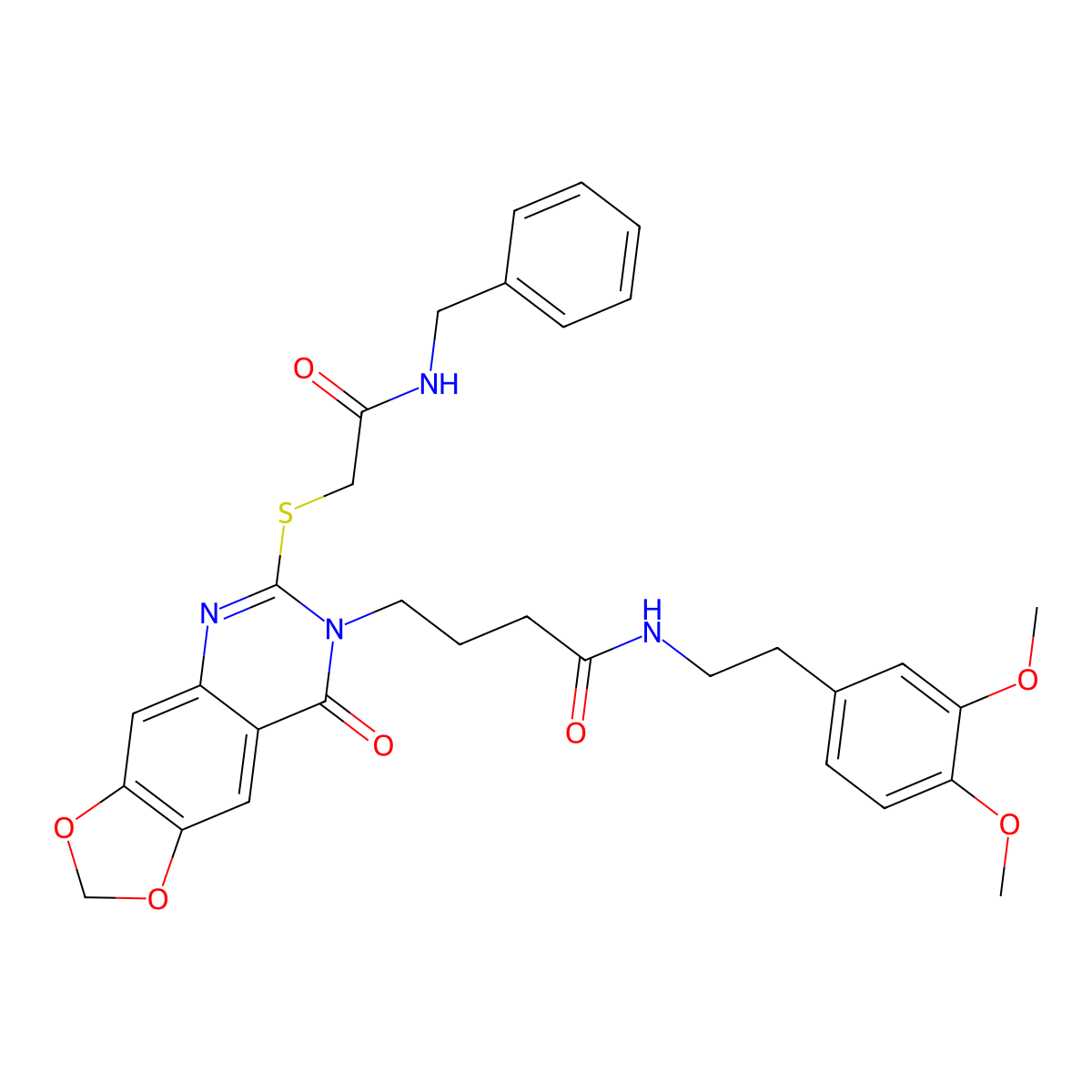 4-(6-((2-(benzylamino)-2-oxoethyl)thio)-8-oxo-[1,3]dioxolo[4,5-g]quinazolin-7(8H)-yl)-N-(3,4-dimethoxyphenethyl)butanamide molecular structure, CAS 688060-65-3
