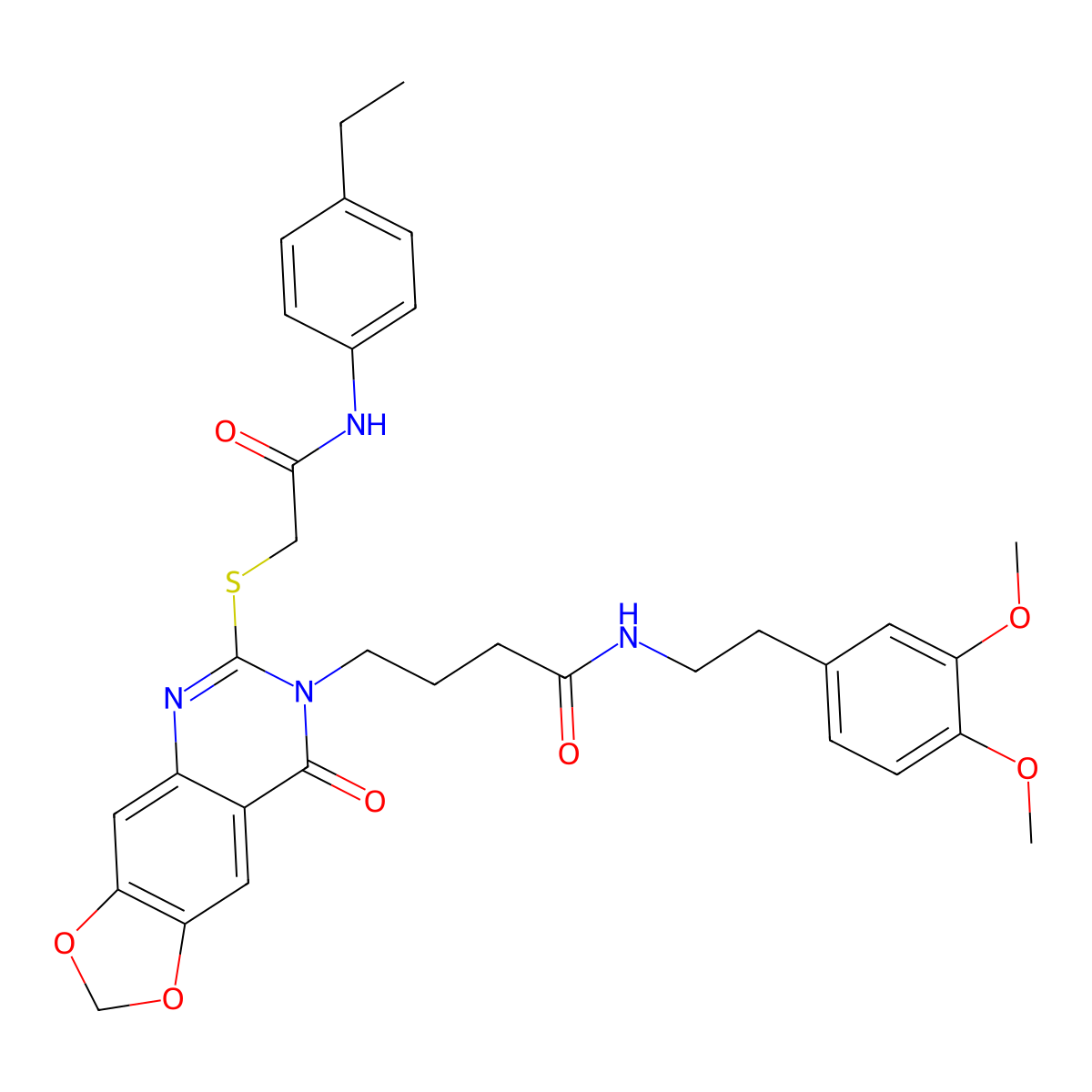 N-(3,4-dimethoxyphenethyl)-4-(6-((2-((4-ethylphenyl)amino)-2-oxoethyl)thio)-8-oxo-[1,3]dioxolo[4,5-g]quinazolin-7(8H)-yl)butanamide molecular structure, CAS 688060-68-6