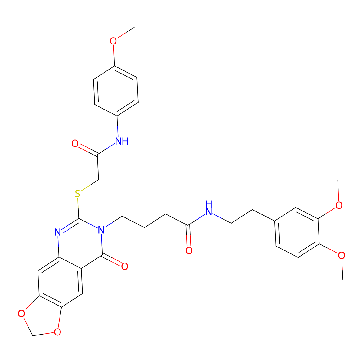 N-(3,4-dimethoxyphenethyl)-4-(6-((2-((4-methoxyphenyl)amino)-2-oxoethyl)thio)-8-oxo-[1,3]dioxolo[4,5-g]quinazolin-7(8H)-yl)butanamide molecular structure, CAS 688060-69-7
