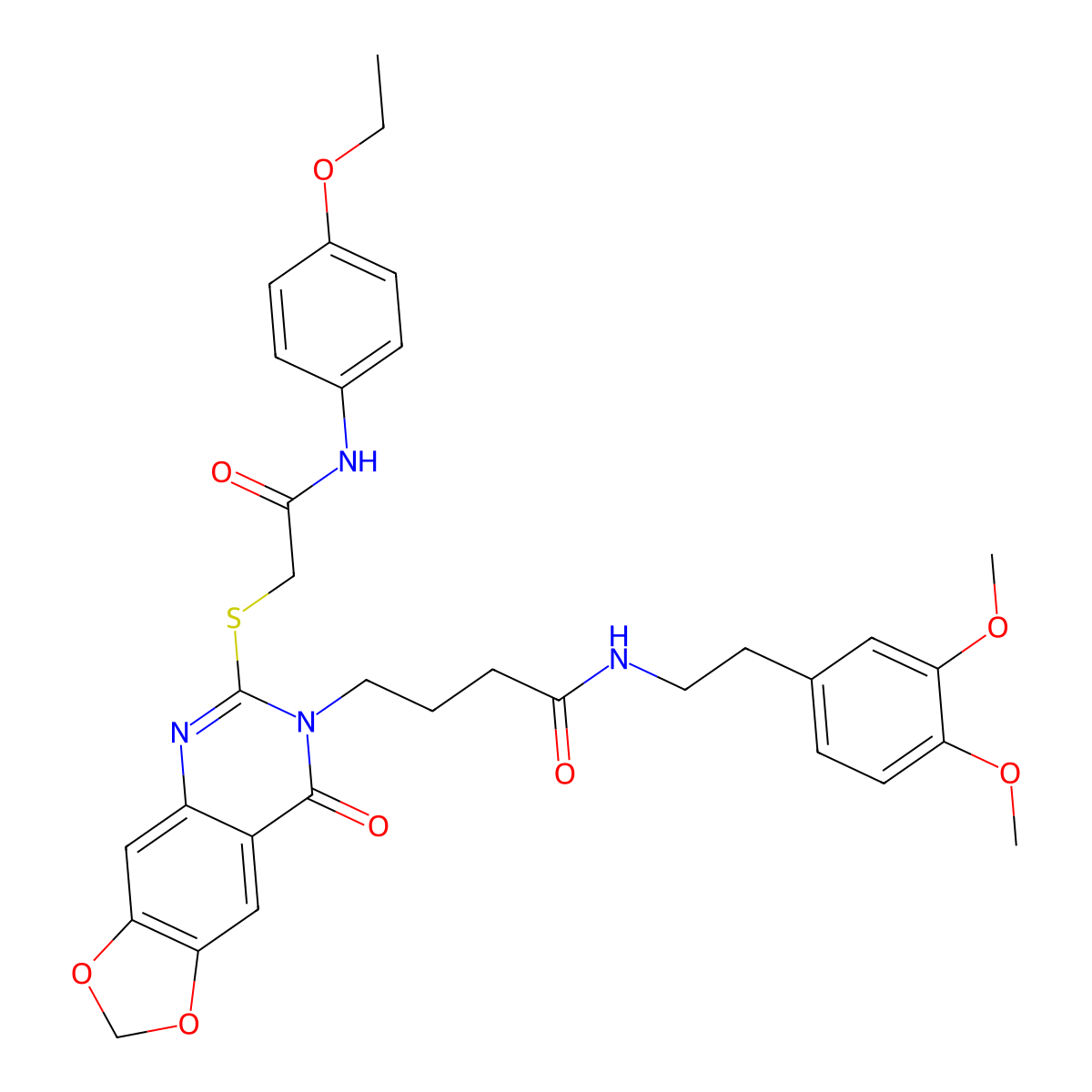 N-(3,4-dimethoxyphenethyl)-4-(6-((2-((4-ethoxyphenyl)amino)-2-oxoethyl)thio)-8-oxo-[1,3]dioxolo[4,5-g]quinazolin-7(8H)-yl)butanamide molecular structure, CAS 688060-70-0