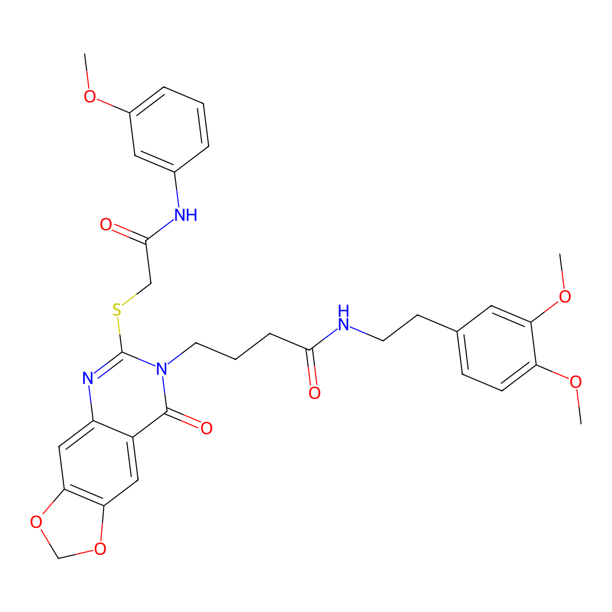 N-(3,4-dimethoxyphenethyl)-4-(6-((2-((3-methoxyphenyl)amino)-2-oxoethyl)thio)-8-oxo-[1,3]dioxolo[4,5-g]quinazolin-7(8H)-yl)butanamide molecular structure, CAS 688060-71-1