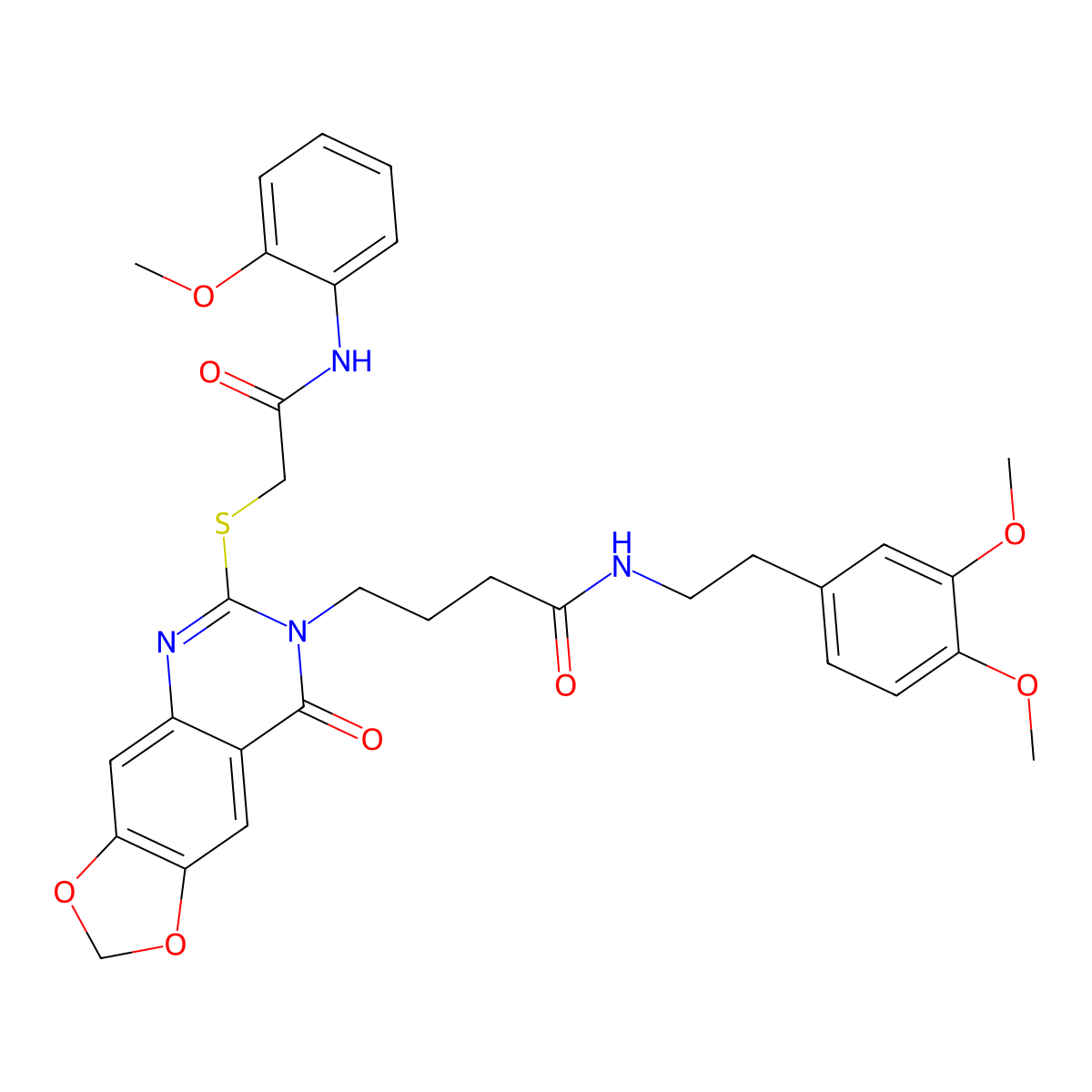 N-(3,4-dimethoxyphenethyl)-4-(6-((2-((2-methoxyphenyl)amino)-2-oxoethyl)thio)-8-oxo-[1,3]dioxolo[4,5-g]quinazolin-7(8H)-yl)butanamide molecular structure, CAS 688060-72-2