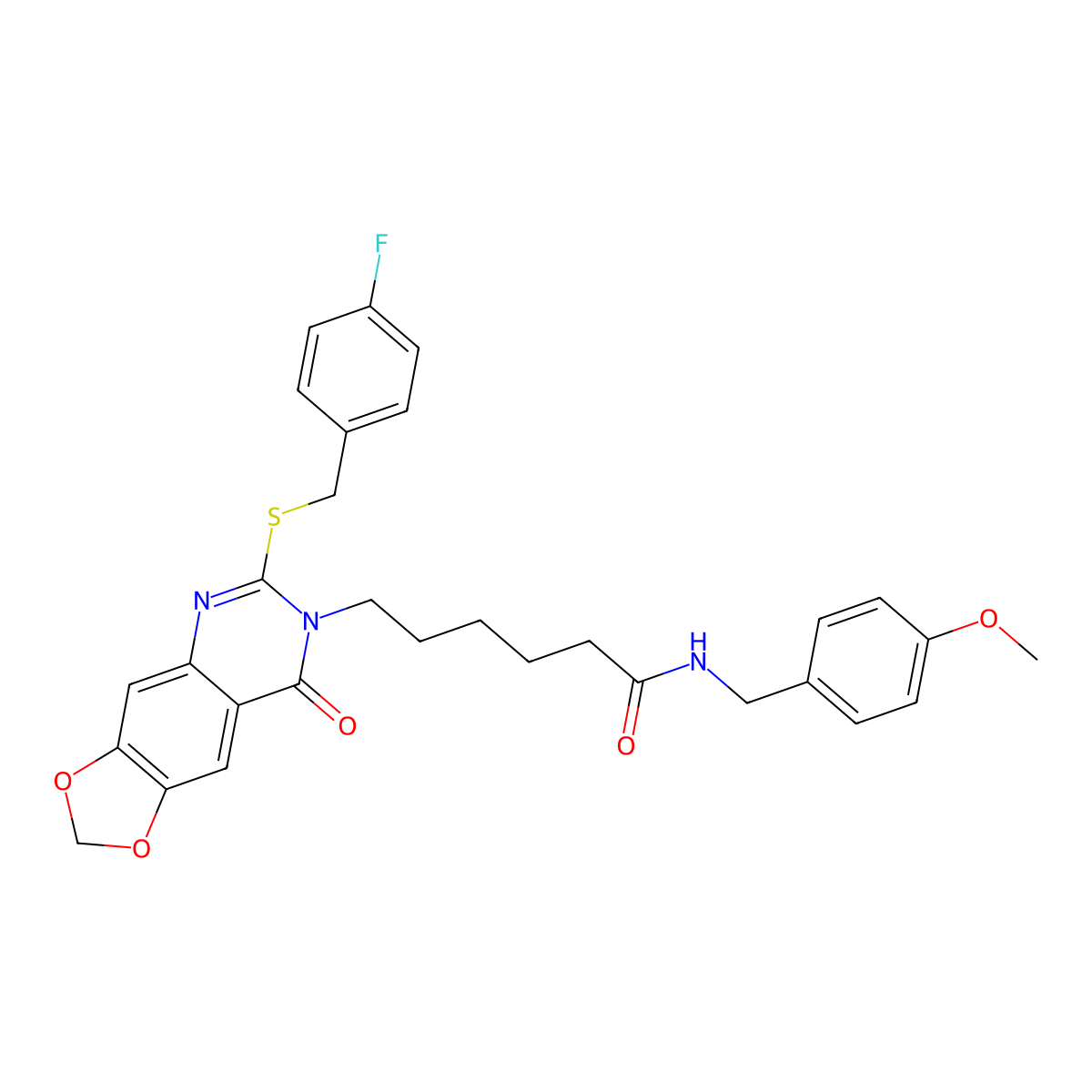 6-(6-{[(4-fluorophenyl)methyl]sulfanyl}-8-oxo-2H,7H,8H-[1,3]dioxolo[4,5-g]quinazolin-7-yl)-N-[(4-methoxyphenyl)methyl]hexanamide molecular structure, CAS 688060-89-1