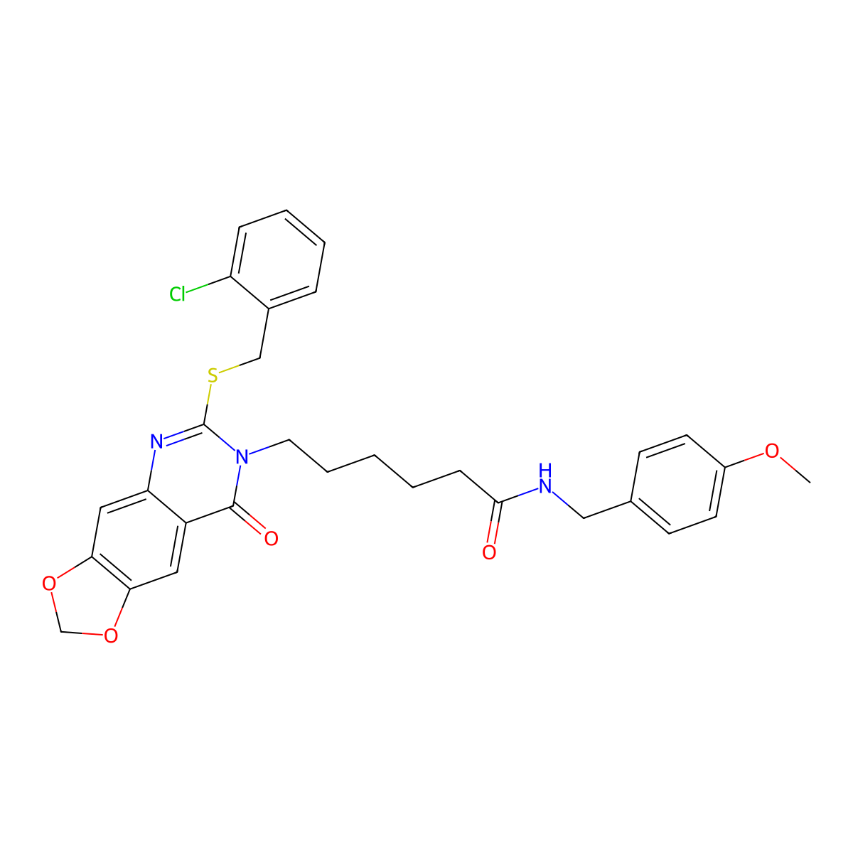 6-(6-{[(2-chlorophenyl)methyl]sulfanyl}-8-oxo-2H,7H,8H-[1,3]dioxolo[4,5-g]quinazolin-7-yl)-N-[(4-methoxyphenyl)methyl]hexanamide molecular structure, CAS 688060-90-4