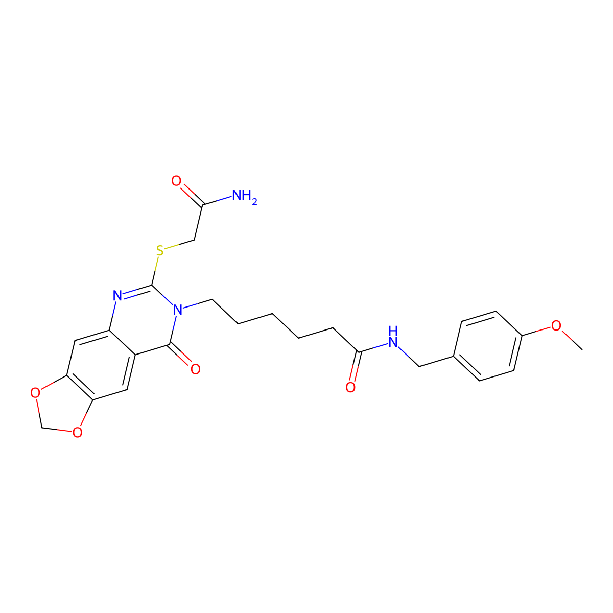 6-[6-(2-amino-2-oxoethyl)sulfanyl-8-oxo-[1,3]dioxolo[4,5-g]quinazolin-7-yl]-N-[(4-methoxyphenyl)methyl]hexanamide molecular structure, CAS 688060-97-1