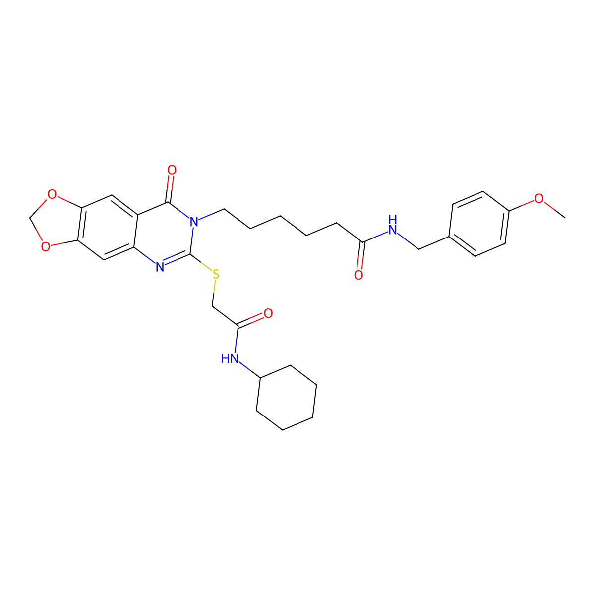 6-[6-[2-(cyclohexylamino)-2-oxoethyl]sulfanyl-8-oxo-[1,3]dioxolo[4,5-g]quinazolin-7-yl]-N-[(4-methoxyphenyl)methyl]hexanamide molecular structure, CAS 688060-98-2