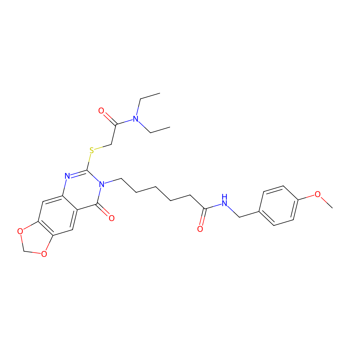 6-[6-{[2-(diethylamino)-2-oxoethyl]thio}-8-oxo[1,3]dioxolo[4,5-g]quinazolin-7(8H)-yl]-N-(4-methoxybenzyl)hexanamide molecular structure, CAS 688060-99-3