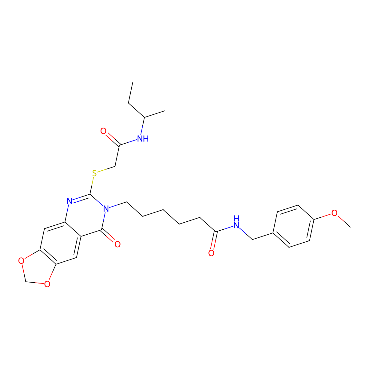 6-[6-[2-(butan-2-ylamino)-2-oxoethyl]sulfanyl-8-oxo-[1,3]dioxolo[4,5-g]quinazolin-7-yl]-N-[(4-methoxyphenyl)methyl]hexanamide molecular structure, CAS 688061-01-0