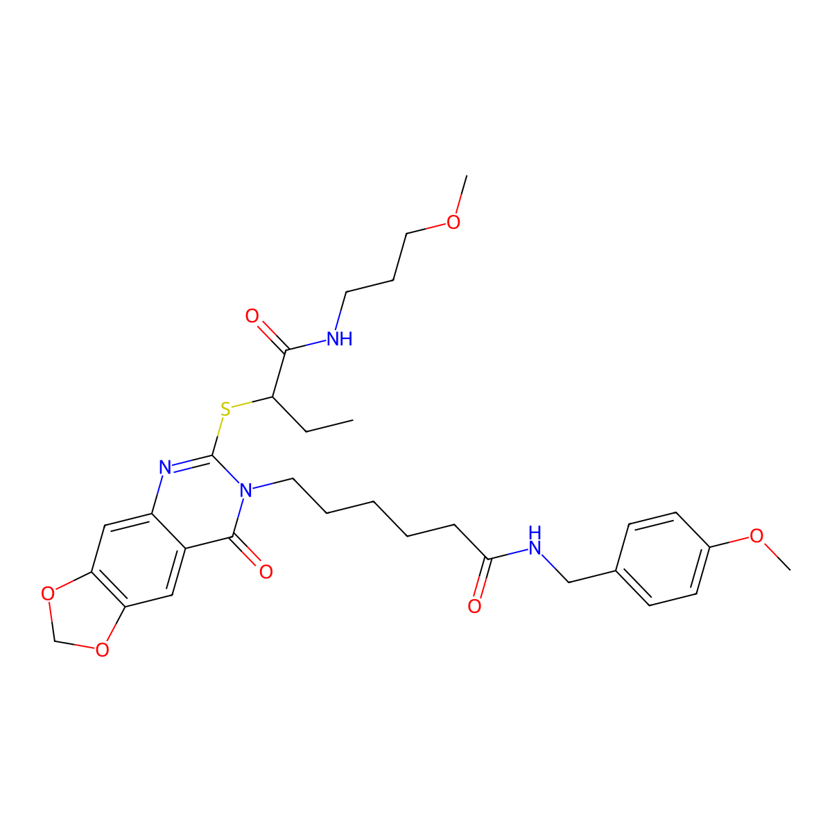 N-[(4-methoxyphenyl)methyl]-6-[6-({1-[(3-methoxypropyl)carbamoyl]propyl}sulfanyl)-8-oxo-2H,7H,8H-[1,3]dioxolo[4,5-g]quinazolin-7-yl]hexanamide molecular structure, CAS 688061-04-3