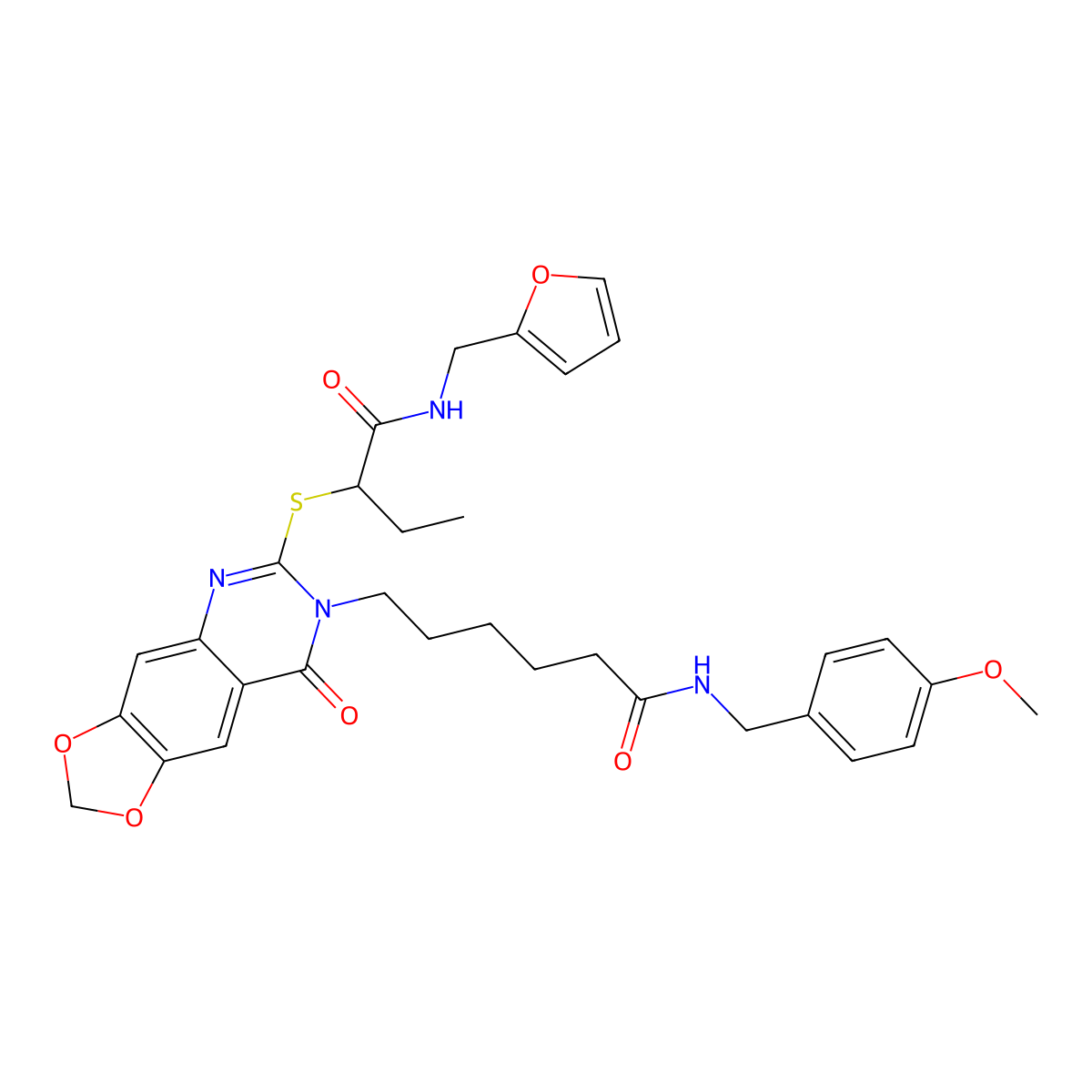 6-[6-[(1-{[(2-furylmethyl)amino]carbonyl}propyl)thio]-8-oxo[1,3]dioxolo[4,5-g]quinazolin-7(8H)-yl]-N-(4-methoxybenzyl)hexanamide molecular structure, CAS 688061-06-5