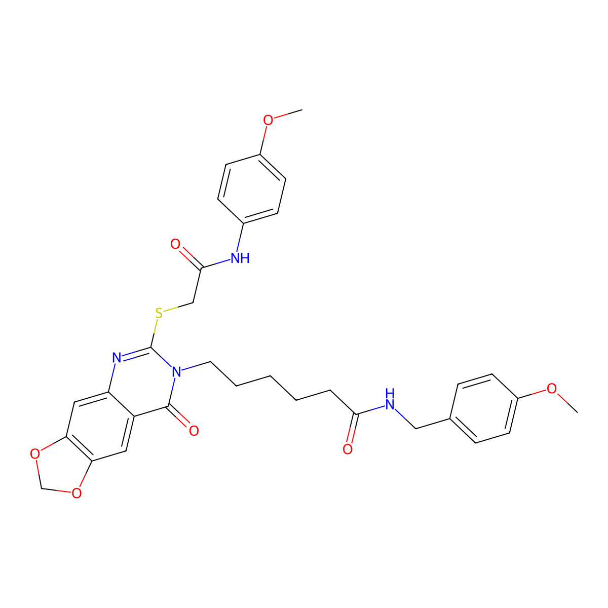 6-[6-({[(4-methoxyphenyl)carbamoyl]methyl}sulfanyl)-8-oxo-2H,7H,8H-[1,3]dioxolo[4,5-g]quinazolin-7-yl]-N-[(4-methoxyphenyl)methyl]hexanamide molecular structure, CAS 688061-13-4