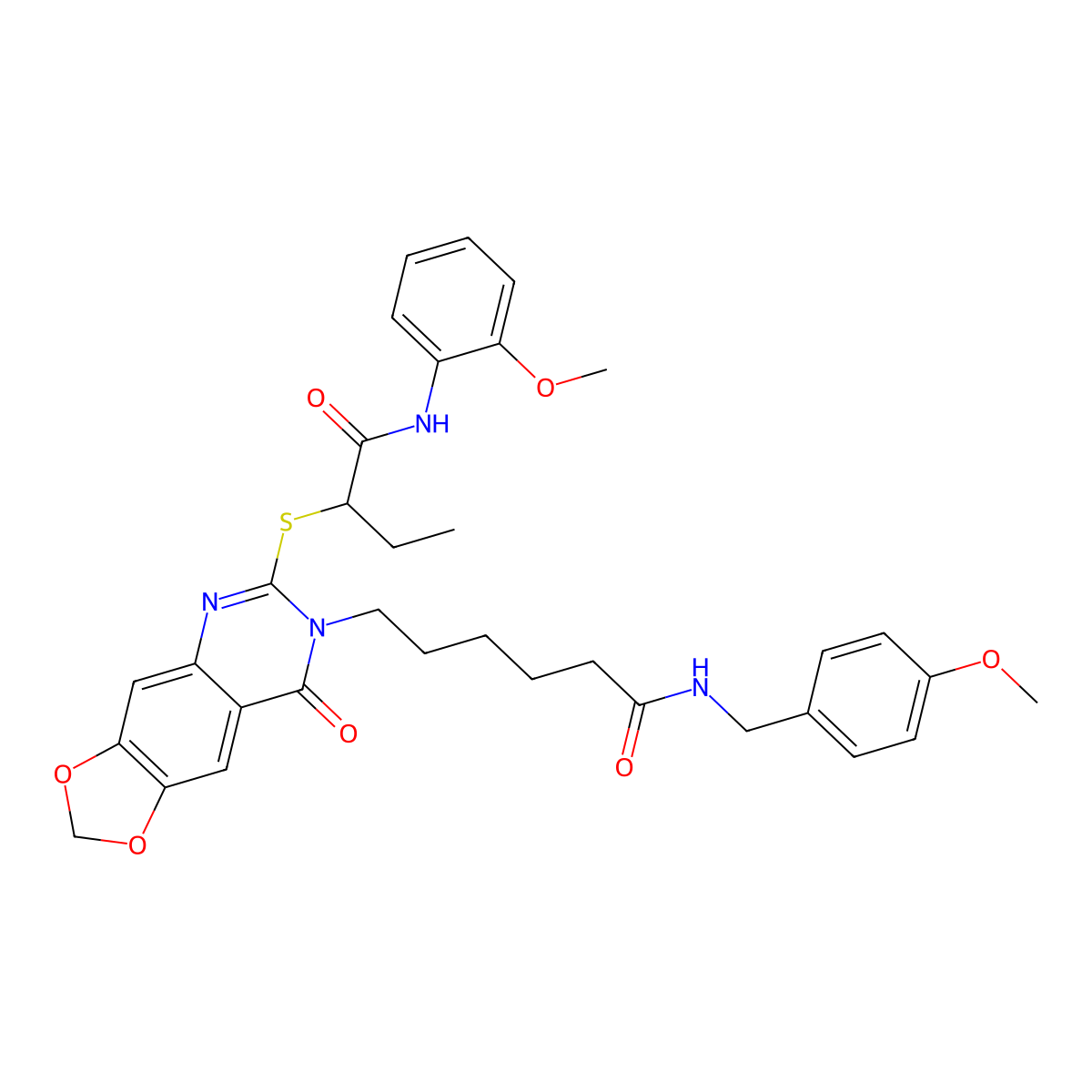 6-[6-({1-[(2-methoxyphenyl)carbamoyl]propyl}sulfanyl)-8-oxo-2H,7H,8H-[1,3]dioxolo[4,5-g]quinazolin-7-yl]-N-[(4-methoxyphenyl)methyl]hexanamide molecular structure, CAS 688061-15-6