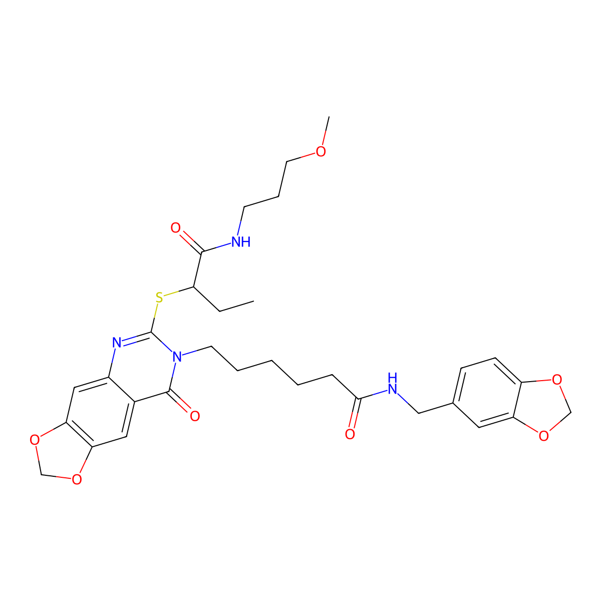 N-[(2H-1,3-benzodioxol-5-yl)methyl]-6-[6-({1-[(3-methoxypropyl)carbamoyl]propyl}sulfanyl)-8-oxo-2H,7H,8H-[1,3]dioxolo[4,5-g]quinazolin-7-yl]hexanamide molecular structure, CAS 688061-28-1