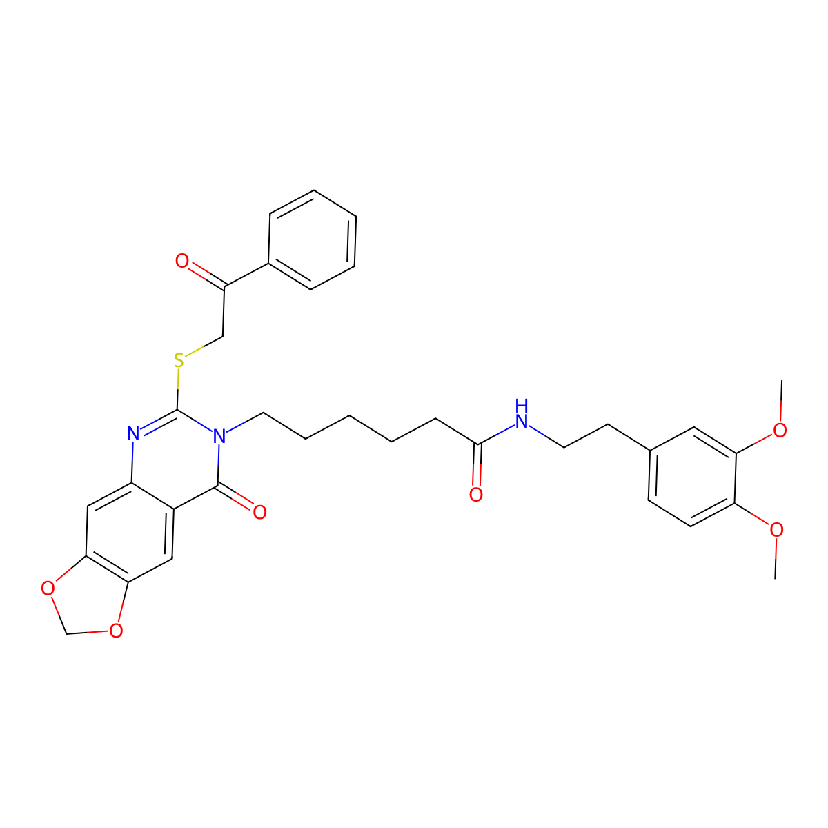 N-(3,4-dimethoxyphenethyl)-6-(8-oxo-6-((2-oxo-2-phenylethyl)thio)-[1,3]dioxolo[4,5-g]quinazolin-7(8H)-yl)hexanamide molecular structure, CAS 688061-44-1