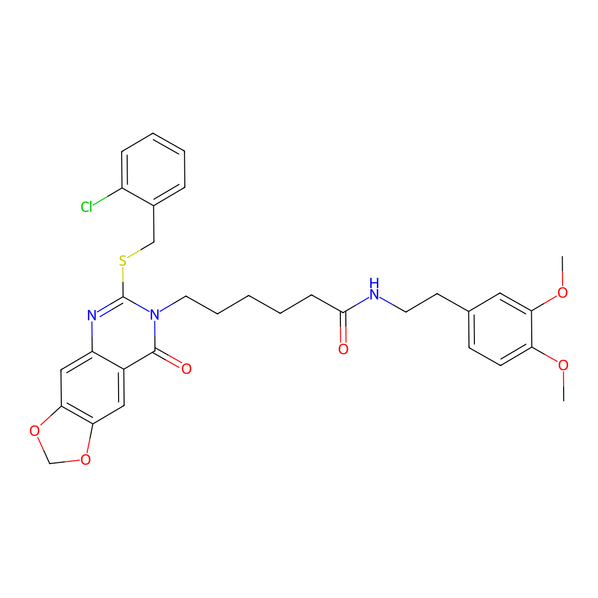 6-(6-((2-chlorobenzyl)thio)-8-oxo-[1,3]dioxolo[4,5-g]quinazolin-7(8H)-yl)-N-(3,4-dimethoxyphenethyl)hexanamide molecular structure, CAS 688061-52-1