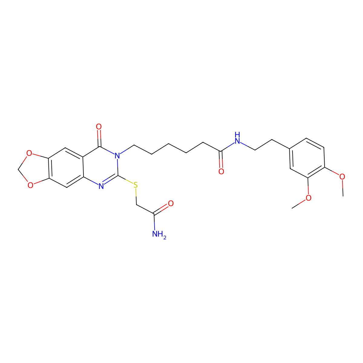 6-[6-(2-amino-2-oxoethyl)sulfanyl-8-oxo-[1,3]dioxolo[4,5-g]quinazolin-7-yl]-N-[2-(3,4-dimethoxyphenyl)ethyl]hexanamide molecular structure, CAS 688061-59-8