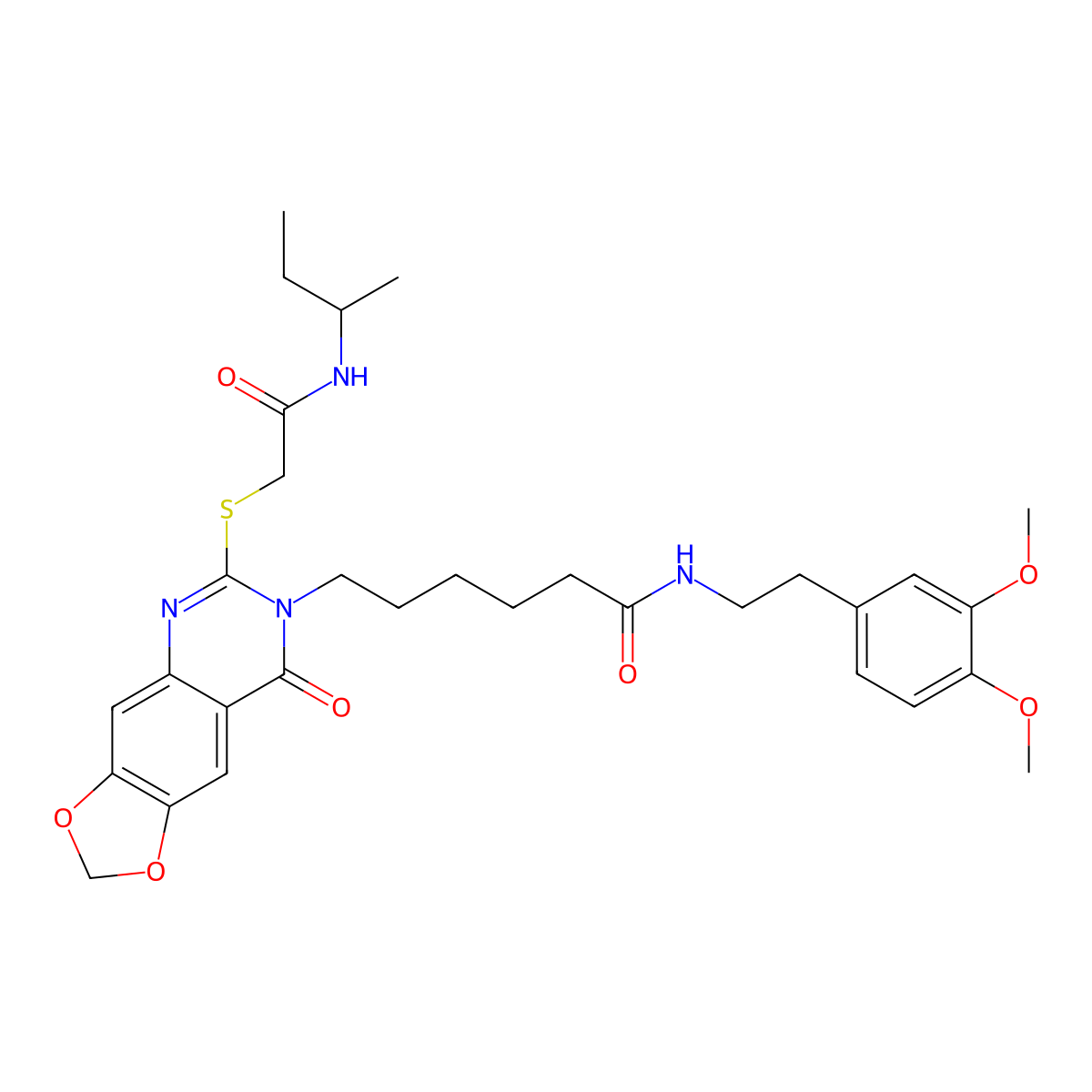 6-(6-((2-(sec-butylamino)-2-oxoethyl)thio)-8-oxo-[1,3]dioxolo[4,5-g]quinazolin-7(8H)-yl)-N-(3,4-dimethoxyphenethyl)hexanamide molecular structure, CAS 688061-63-4