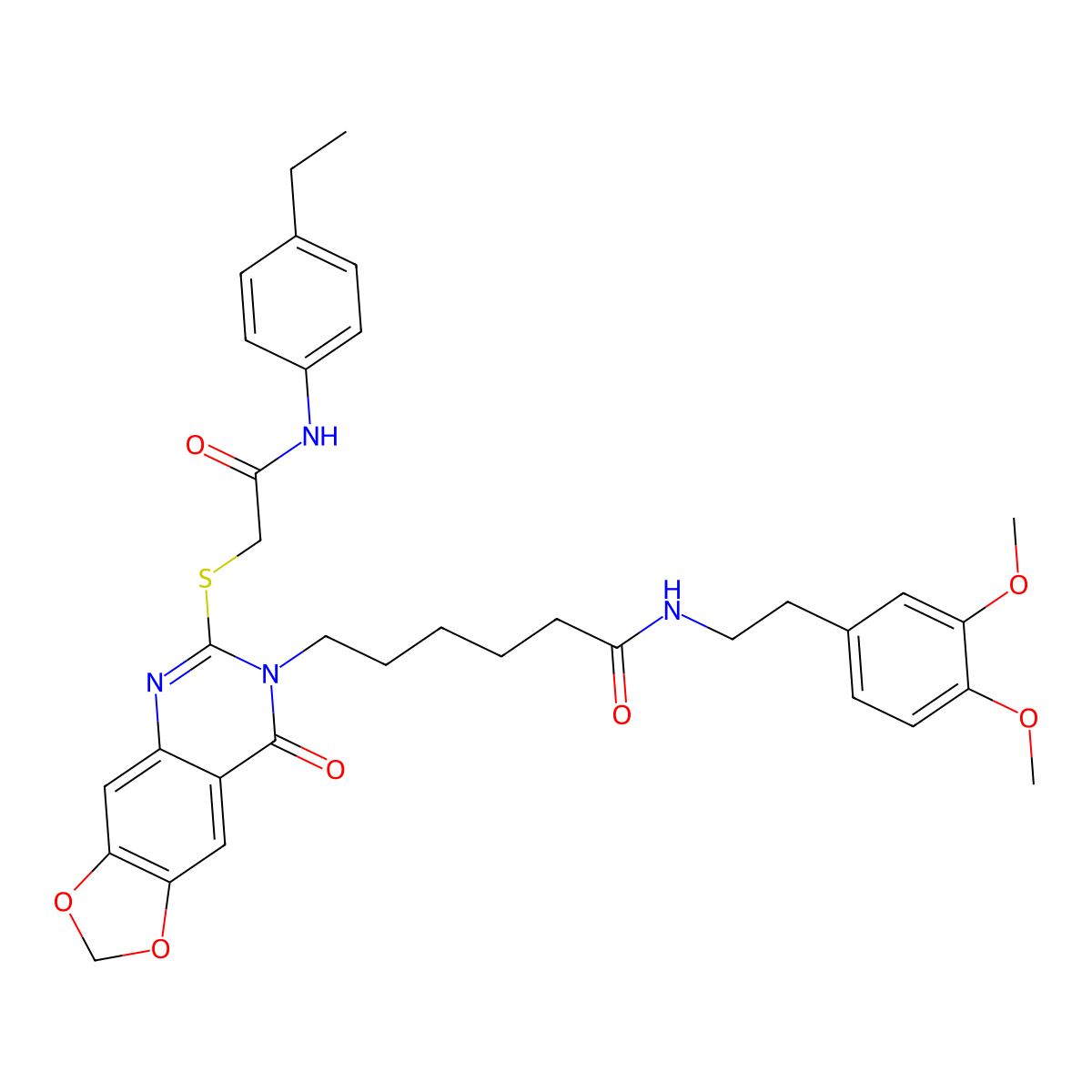 N-(3,4-dimethoxyphenethyl)-6-(6-((2-((4-ethylphenyl)amino)-2-oxoethyl)thio)-8-oxo-[1,3]dioxolo[4,5-g]quinazolin-7(8H)-yl)hexanamide molecular structure, CAS 688061-73-6
