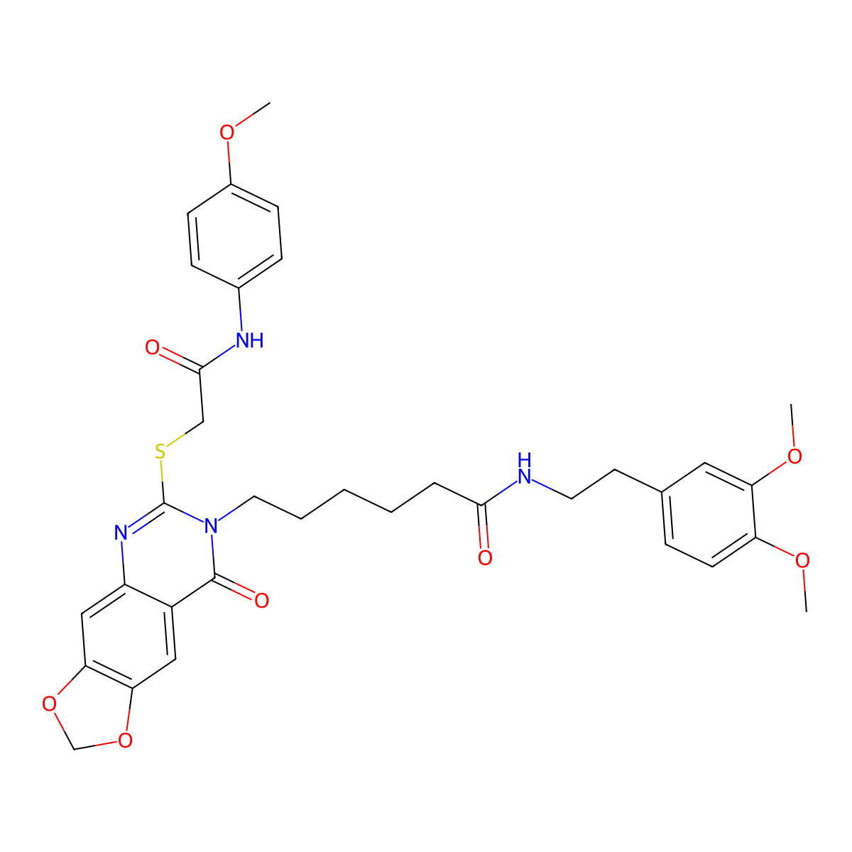 N-(3,4-dimethoxyphenethyl)-6-(6-((2-((4-methoxyphenyl)amino)-2-oxoethyl)thio)-8-oxo-[1,3]dioxolo[4,5-g]quinazolin-7(8H)-yl)hexanamide molecular structure, CAS 688061-74-7