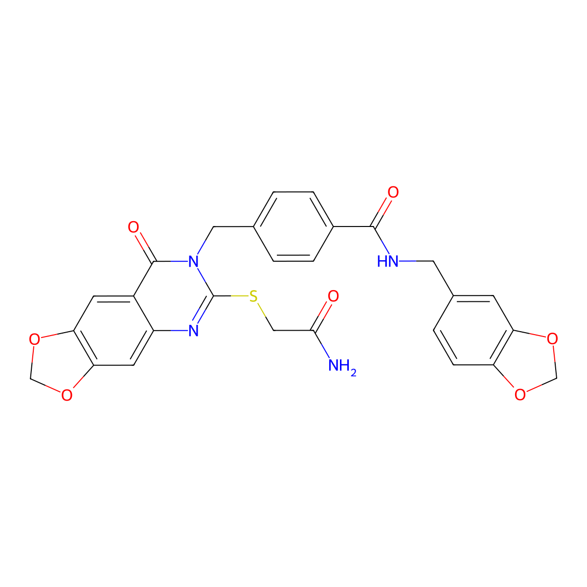 4-[[6-(2-amino-2-oxoethyl)sulfanyl-8-oxo-[1,3]dioxolo[4,5-g]quinazolin-7-yl]methyl]-N-(1,3-benzodioxol-5-ylmethyl)benzamide molecular structure, CAS 688061-88-3