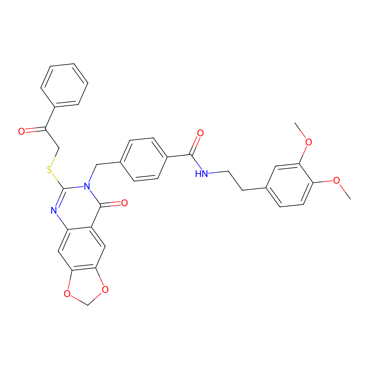 N-(3,4-dimethoxyphenethyl)-4-((8-oxo-6-((2-oxo-2-phenylethyl)thio)-[1,3]dioxolo[4,5-g]quinazolin-7(8H)-yl)methyl)benzamide molecular structure, CAS 688062-13-7