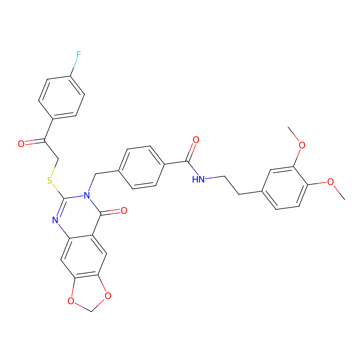N-(3,4-dimethoxyphenethyl)-4-((6-((2-(4-fluorophenyl)-2-oxoethyl)thio)-8-oxo-[1,3]dioxolo[4,5-g]quinazolin-7(8H)-yl)methyl)benzamide molecular structure, CAS 688062-14-8