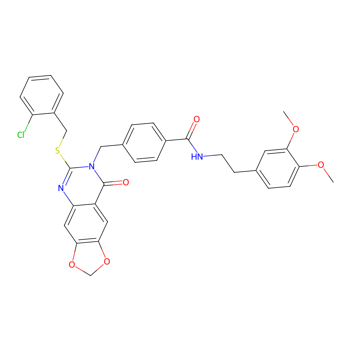 4-((6-((2-chlorobenzyl)thio)-8-oxo-[1,3]dioxolo[4,5-g]quinazolin-7(8H)-yl)methyl)-N-(3,4-dimethoxyphenethyl)benzamide molecular structure, CAS 688062-20-6