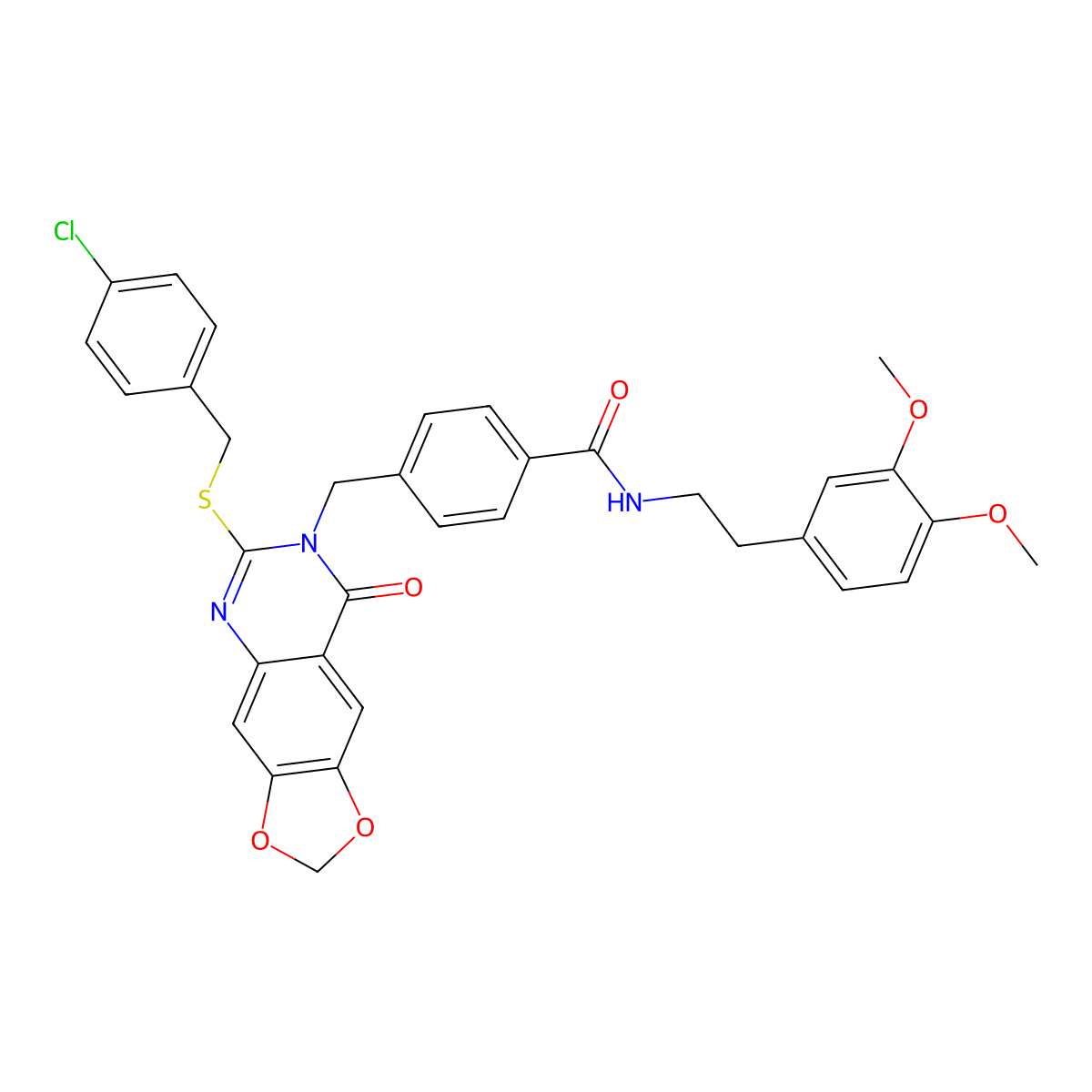 4-((6-((4-chlorobenzyl)thio)-8-oxo-[1,3]dioxolo[4,5-g]quinazolin-7(8H)-yl)methyl)-N-(3,4-dimethoxyphenethyl)benzamide molecular structure, CAS 688062-22-8