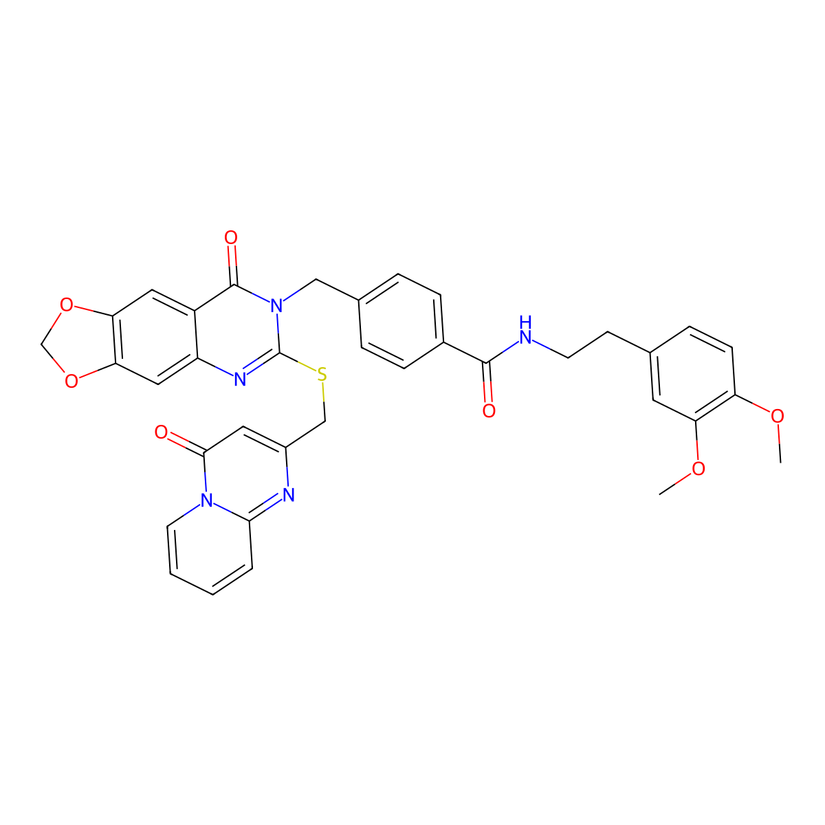 N-(3,4-dimethoxyphenethyl)-4-((8-oxo-6-(((4-oxo-4H-pyrido[1,2-a]pyrimidin-2-yl)methyl)thio)-[1,3]dioxolo[4,5-g]quinazolin-7(8H)-yl)methyl)benzamide molecular structure, CAS 688062-25-1