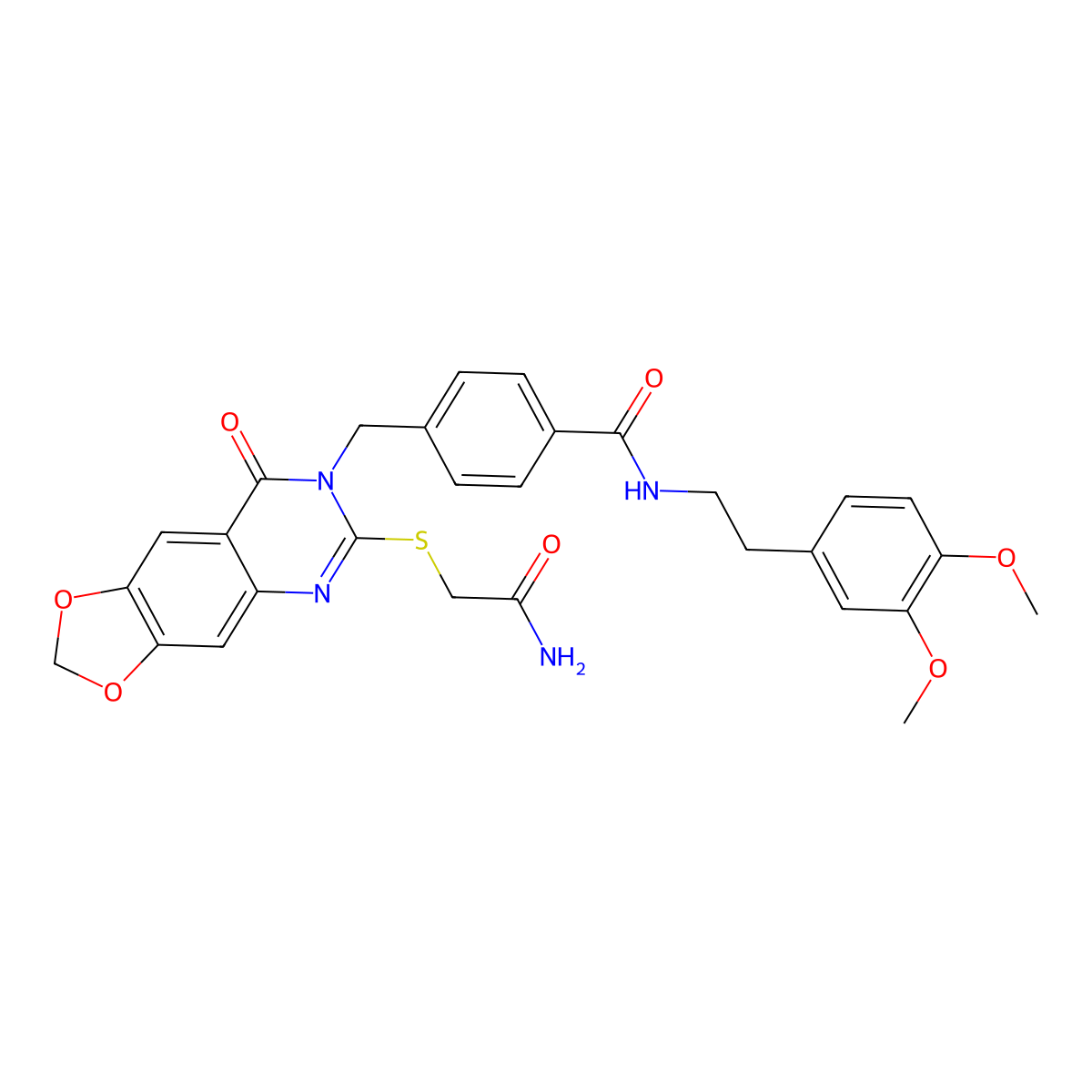 4-((6-((2-amino-2-oxoethyl)thio)-8-oxo-[1,3]dioxolo[4,5-g]quinazolin-7(8H)-yl)methyl)-N-(3,4-dimethoxyphenethyl)benzamide molecular structure, CAS 688062-26-2