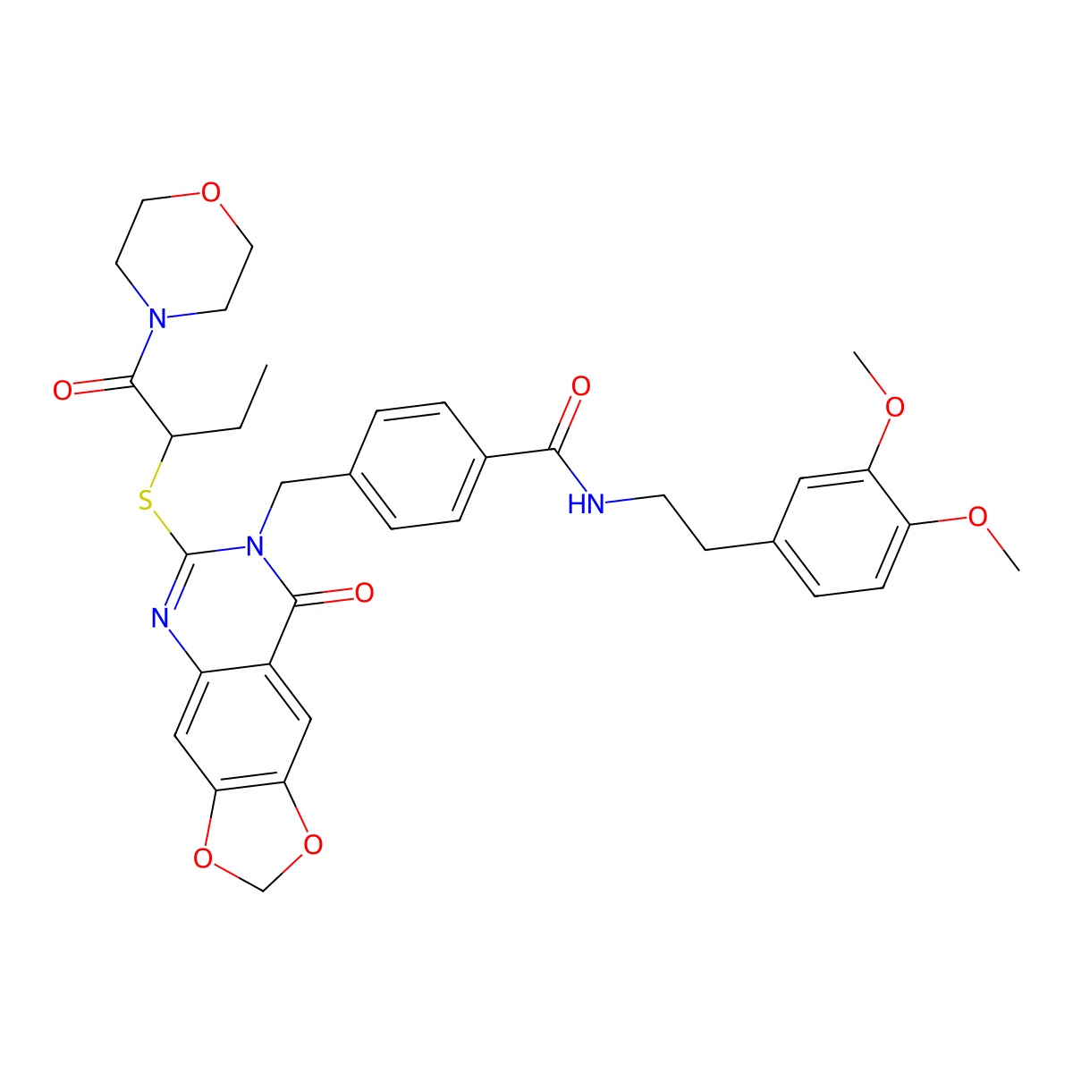 N-(3,4-dimethoxyphenethyl)-4-((6-((1-morpholino-1-oxobutan-2-yl)thio)-8-oxo-[1,3]dioxolo[4,5-g]quinazolin-7(8H)-yl)methyl)benzamide molecular structure, CAS 688062-27-3