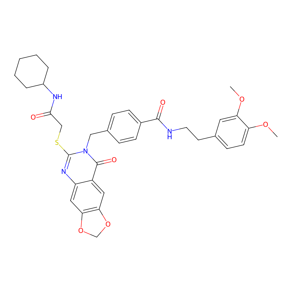 4-((6-((2-(cyclohexylamino)-2-oxoethyl)thio)-8-oxo-[1,3]dioxolo[4,5-g]quinazolin-7(8H)-yl)methyl)-N-(3,4-dimethoxyphenethyl)benzamide molecular structure, CAS 688062-28-4