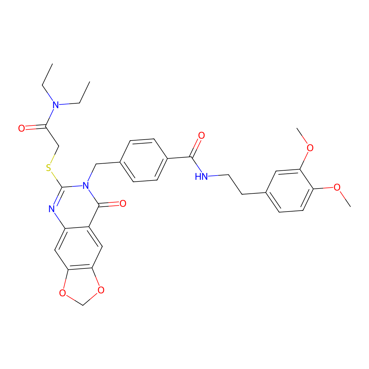 4-((6-((2-(diethylamino)-2-oxoethyl)thio)-8-oxo-[1,3]dioxolo[4,5-g]quinazolin-7(8H)-yl)methyl)-N-(3,4-dimethoxyphenethyl)benzamide molecular structure, CAS 688062-29-5
