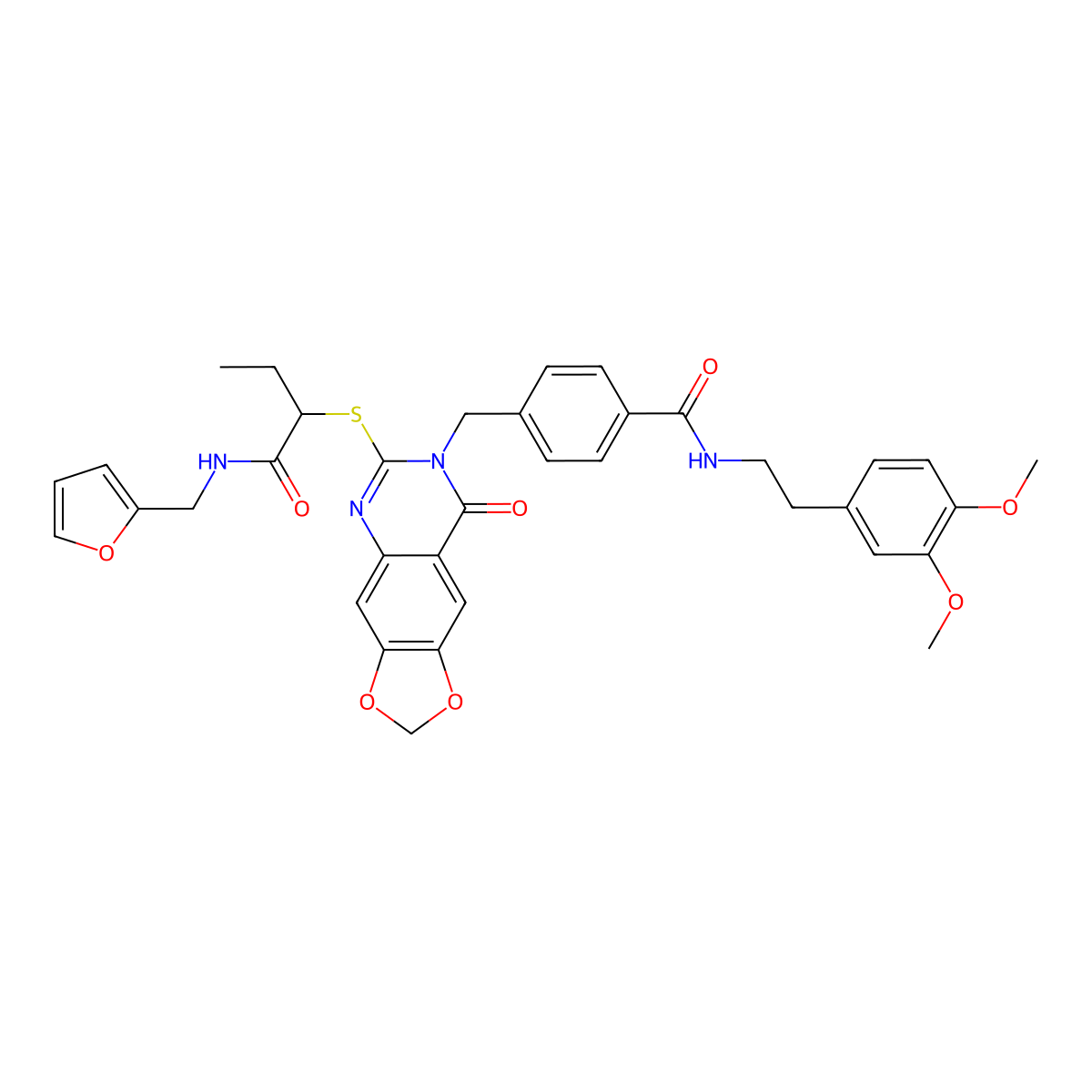 N-[2-(3,4-dimethoxyphenyl)ethyl]-4-({6-[(1-{[(furan-2-yl)methyl]carbamoyl}propyl)sulfanyl]-8-oxo-2H,7H,8H-[1,3]dioxolo[4,5-g]quinazolin-7-yl}methyl)benzamide molecular structure, CAS 688062-36-4
