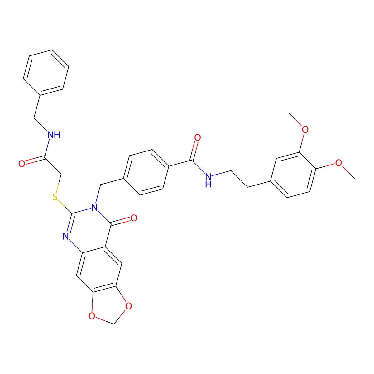 4-((6-((2-(benzylamino)-2-oxoethyl)thio)-8-oxo-[1,3]dioxolo[4,5-g]quinazolin-7(8H)-yl)methyl)-N-(3,4-dimethoxyphenethyl)benzamide molecular structure, CAS 688062-39-7