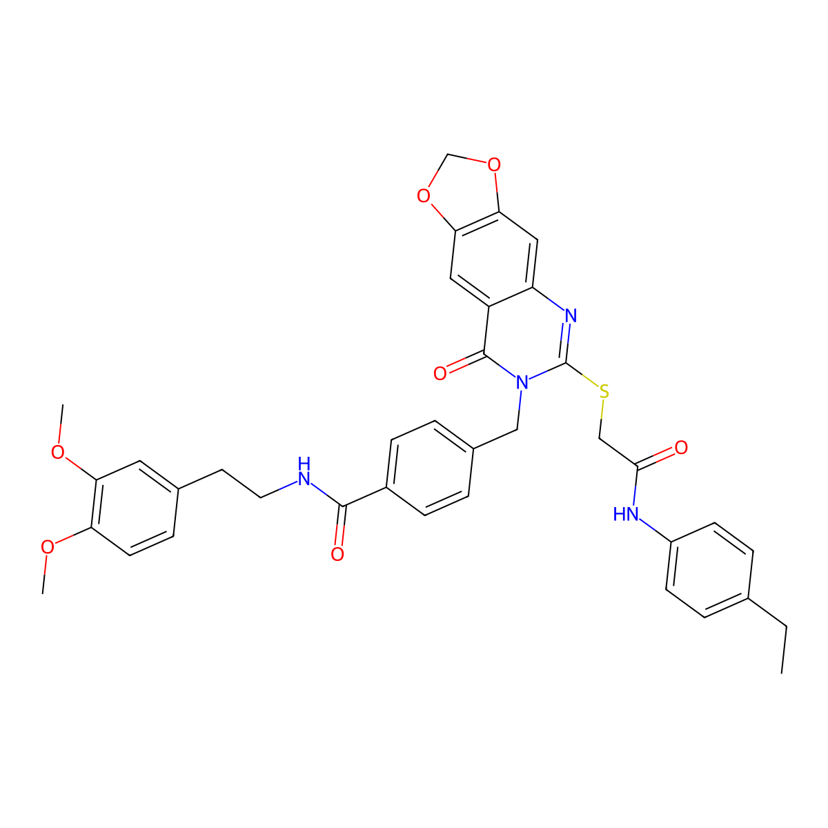 N-(3,4-dimethoxyphenethyl)-4-((6-((2-((4-ethylphenyl)amino)-2-oxoethyl)thio)-8-oxo-[1,3]dioxolo[4,5-g]quinazolin-7(8H)-yl)methyl)benzamide molecular structure, CAS 688062-43-3