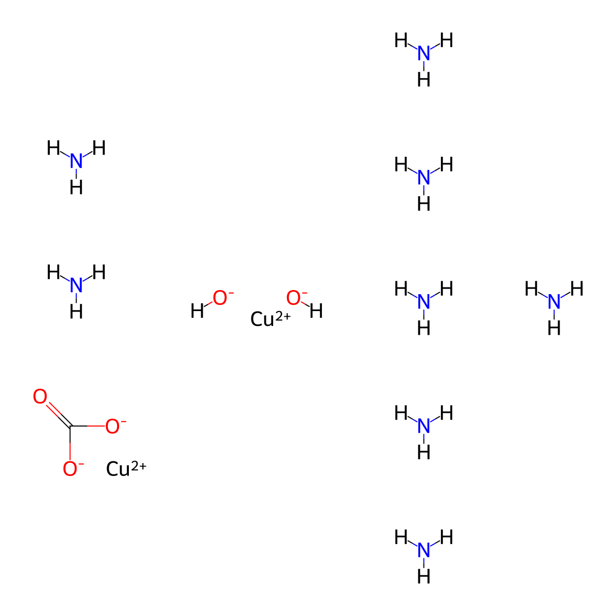 Copper(2+), tetraammine-, carbonate hydroxide (2:1:2) molecular structure, CAS 68833-88-5