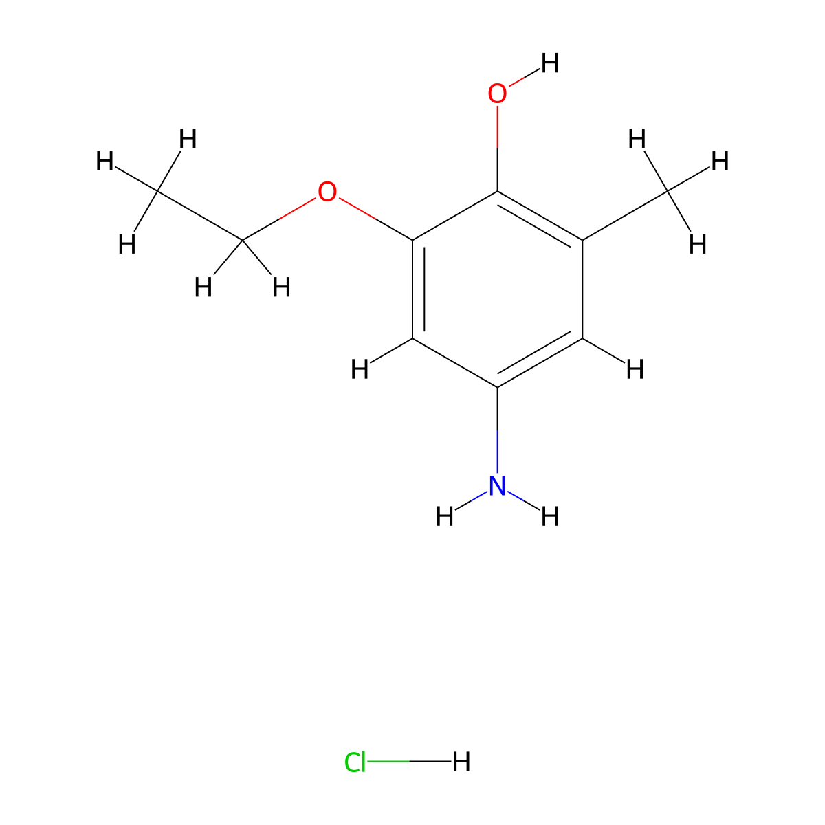 Phenol, 4-amino-2-ethoxy-6-methyl-, hydrochloride (1:1) molecular structure, CAS 68833-95-4