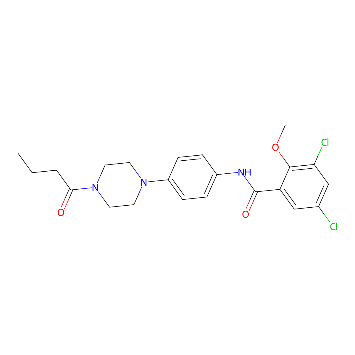 N-[4-(4-butanoylpiperazin-1-yl)phenyl]-3,5-dichloro-2-methoxybenzamide molecular structure, CAS 688331-13-7