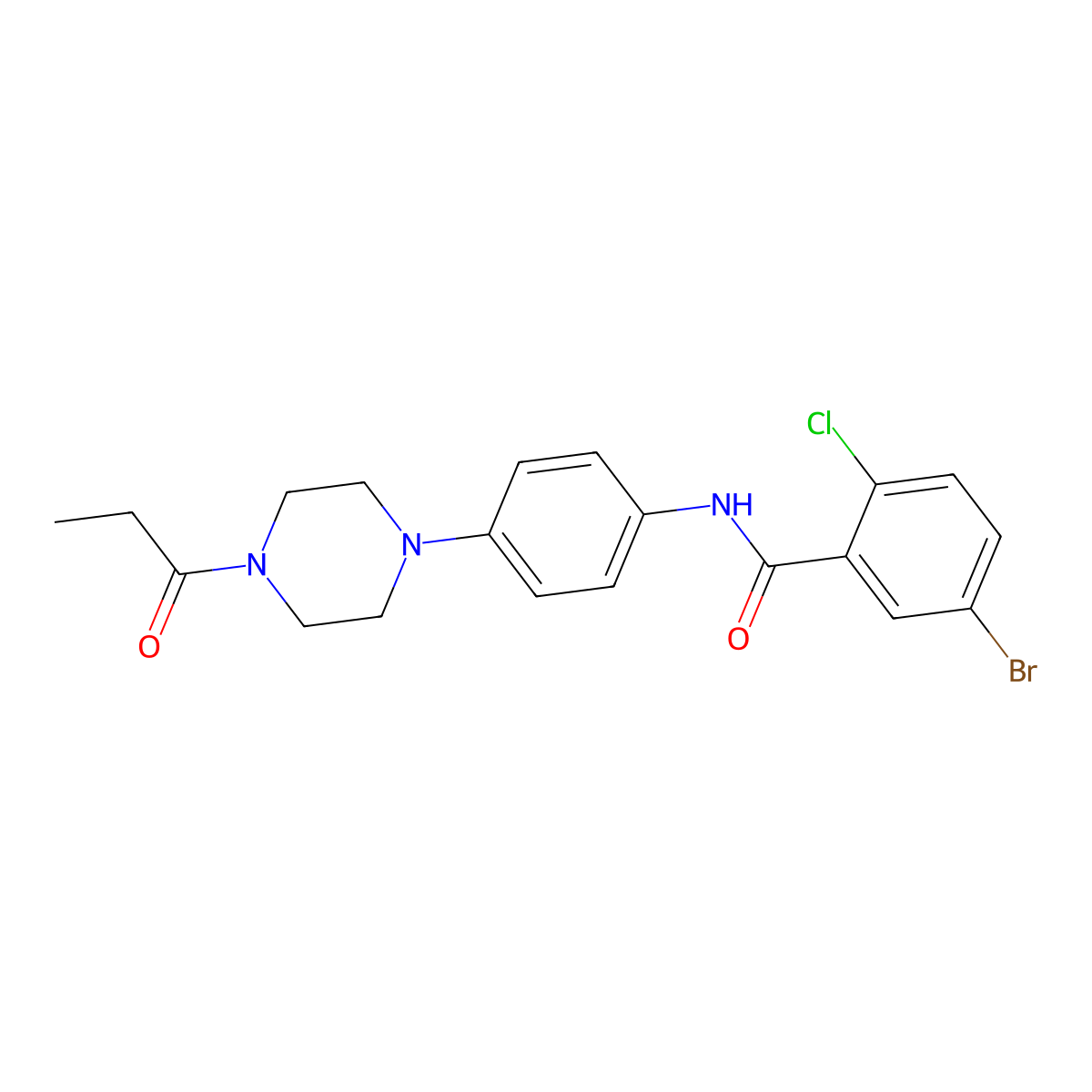 5-bromo-2-chloro-N-[4-(4-propanoylpiperazin-1-yl)phenyl]benzamide molecular structure, CAS 688331-42-2