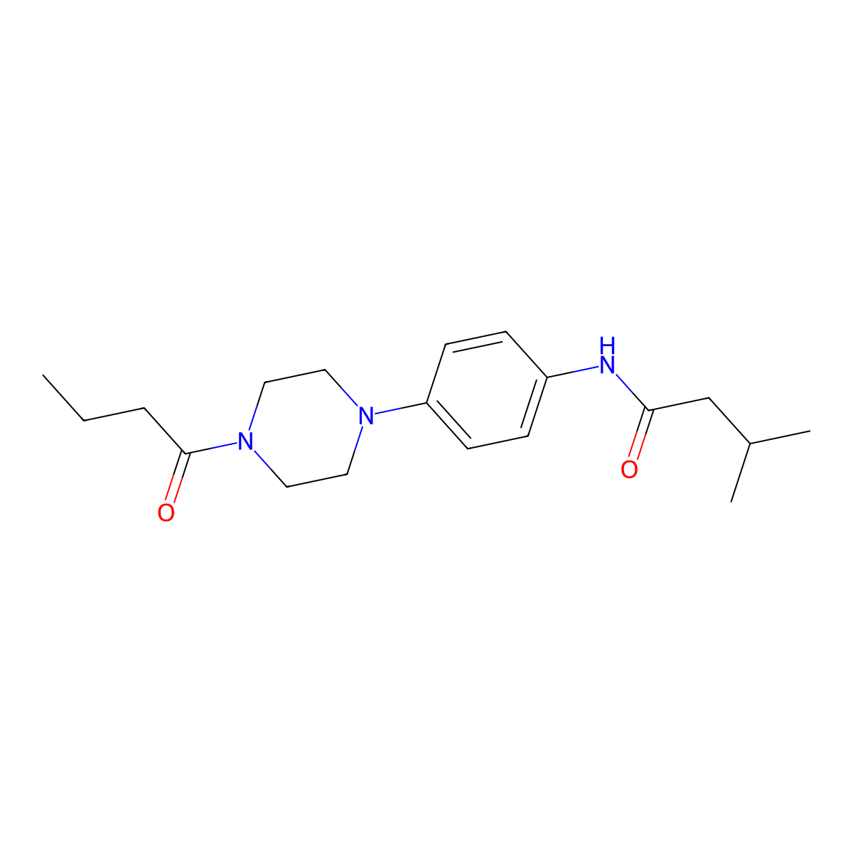 N-[4-(4-butanoylpiperazin-1-yl)phenyl]-3-methylbutanamide molecular structure, CAS 688333-46-2