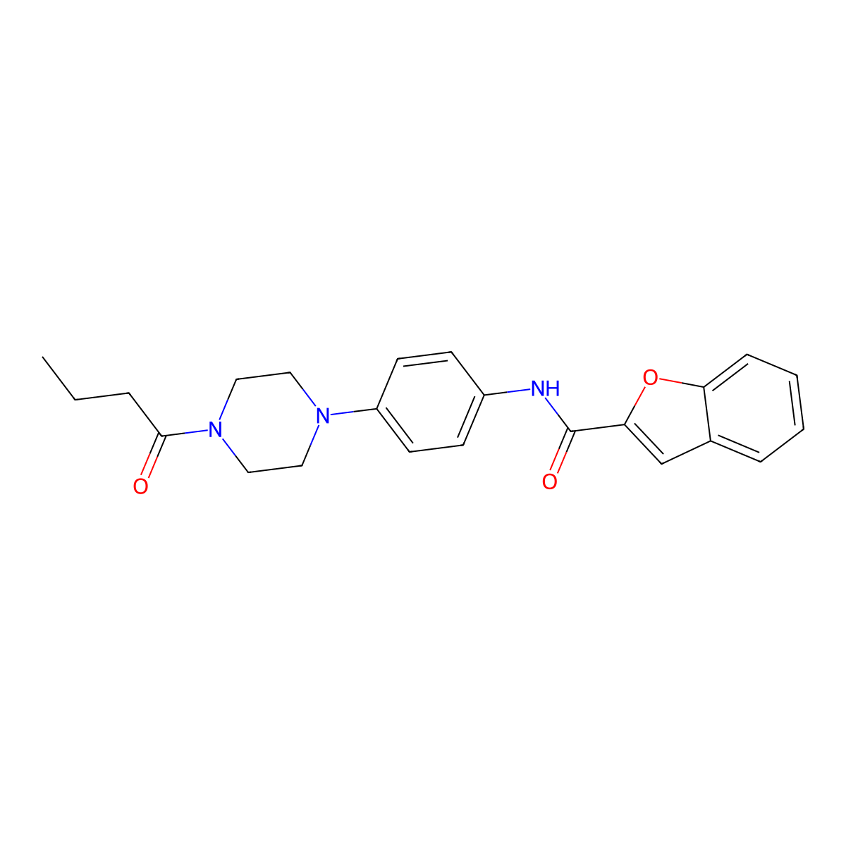 N-[4-(4-butyryl-1-piperazinyl)phenyl]-1-benzofuran-2-carboxamide molecular structure, CAS 688333-53-1