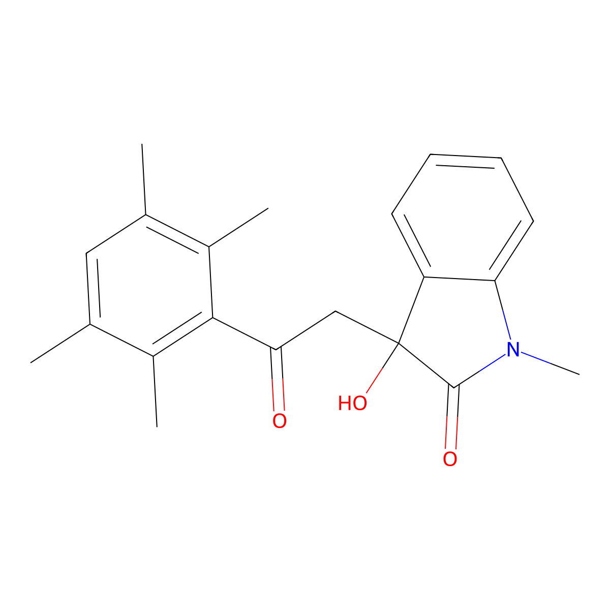 3-hydroxy-1-methyl-3-[2-oxo-2-(2,3,5,6-tetramethylphenyl)ethyl]-1,3-dihydro-2H-indol-2-one molecular structure, CAS 688333-68-8