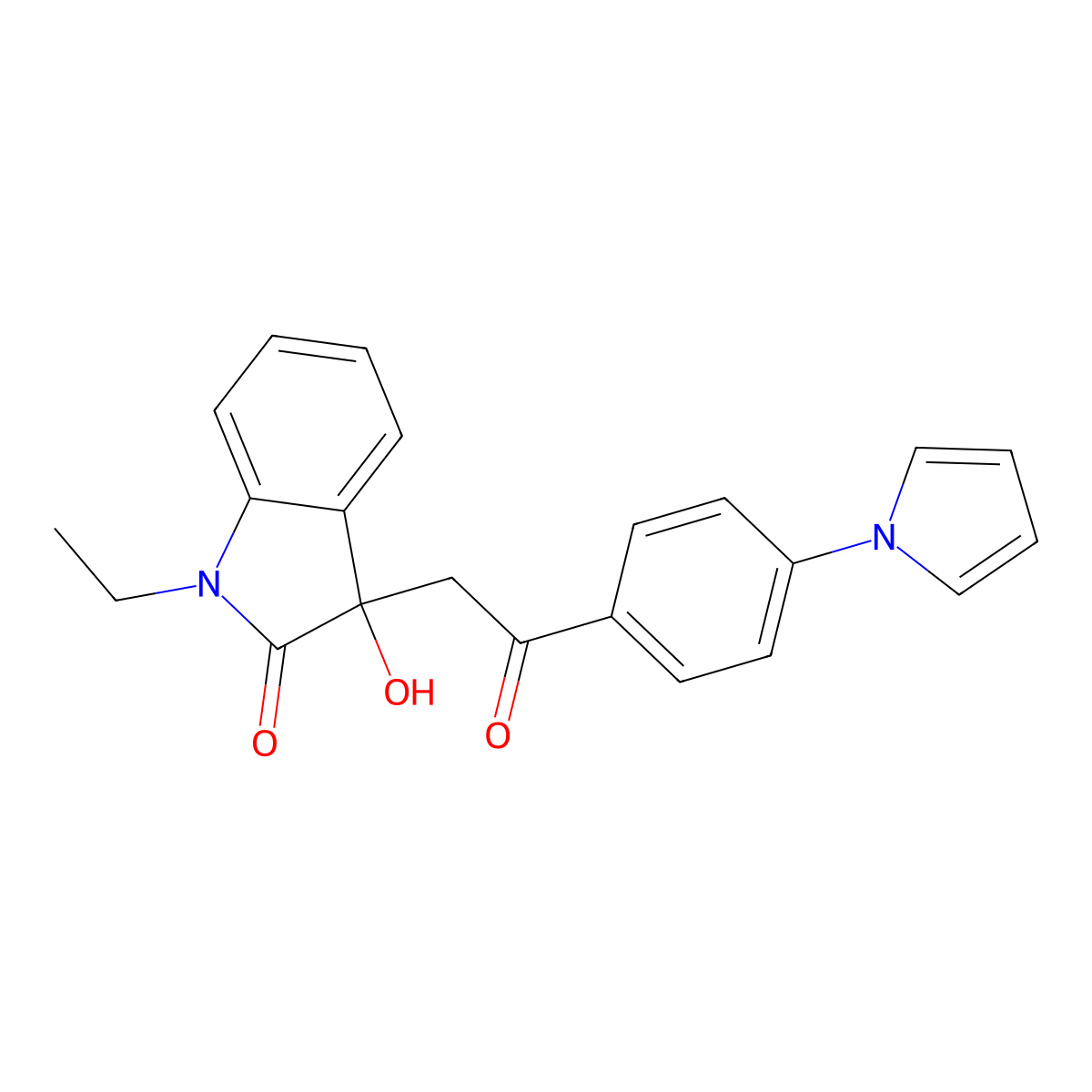 1-ethyl-3-hydroxy-3-{2-oxo-2-[4-(1H-pyrrol-1-yl)phenyl]ethyl}-1,3-dihydro-2H-indol-2-one molecular structure, CAS 688333-69-9