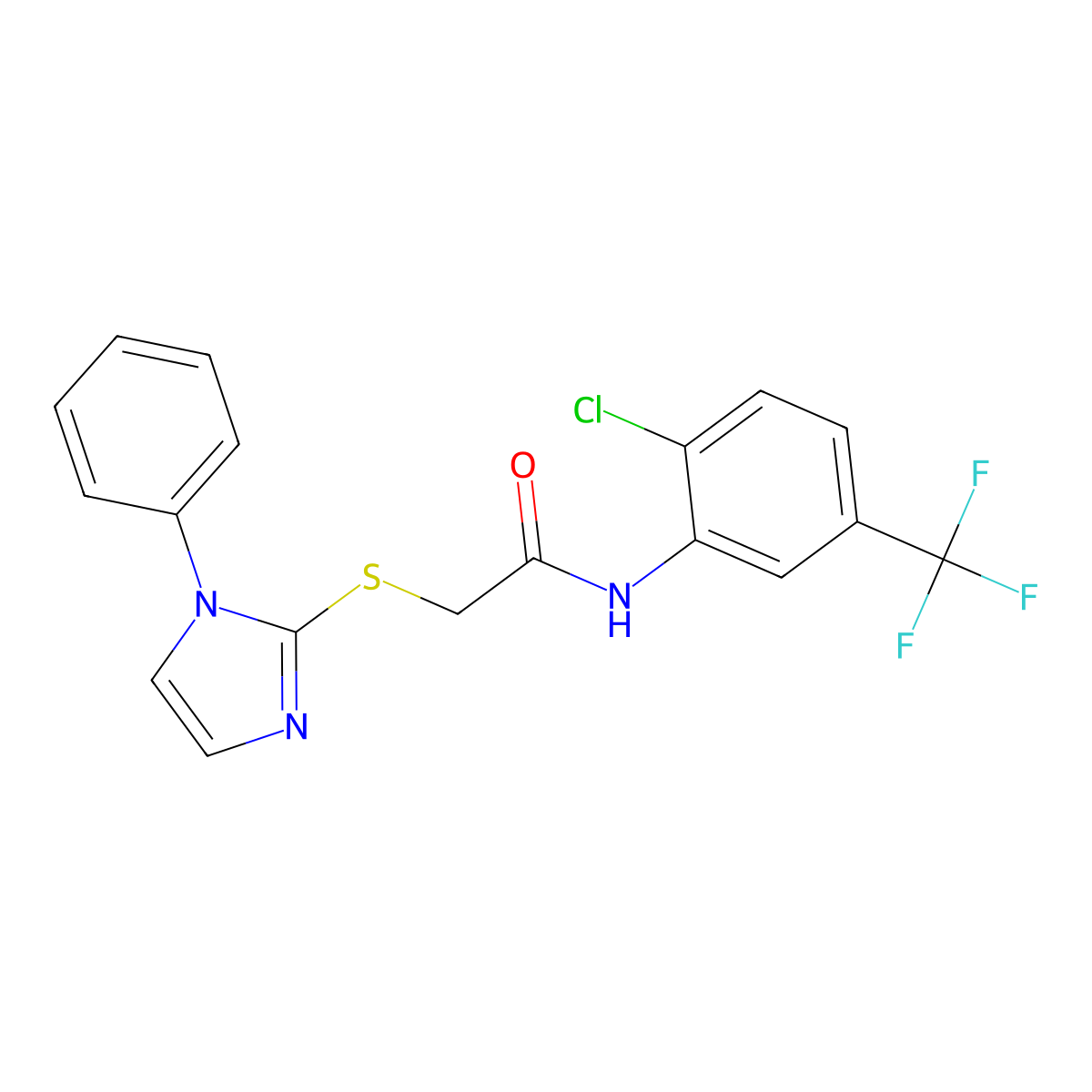 N-[2-chloro-5-(trifluoromethyl)phenyl]-2-(1-phenylimidazol-2-yl)sulfanylacetamide molecular structure, CAS 688335-19-5