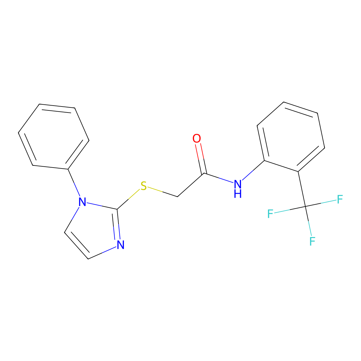 2-(1-phenylimidazol-2-yl)sulfanyl-N-[2-(trifluoromethyl)phenyl]acetamide molecular structure, CAS 688335-20-8