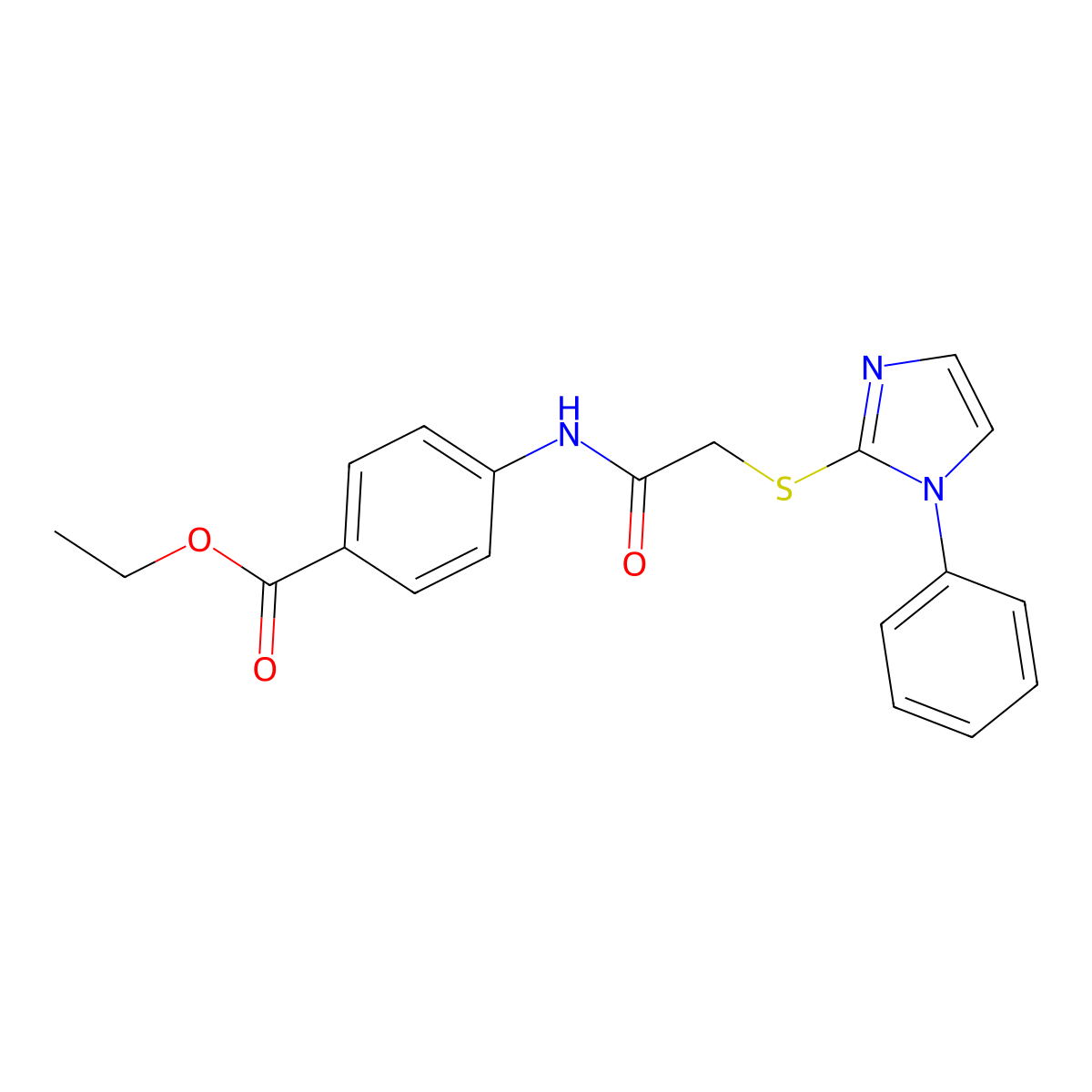 ethyl 4-(2-((1-phenyl-1H-imidazol-2-yl)thio)acetamido)benzoate molecular structure, CAS 688335-22-0