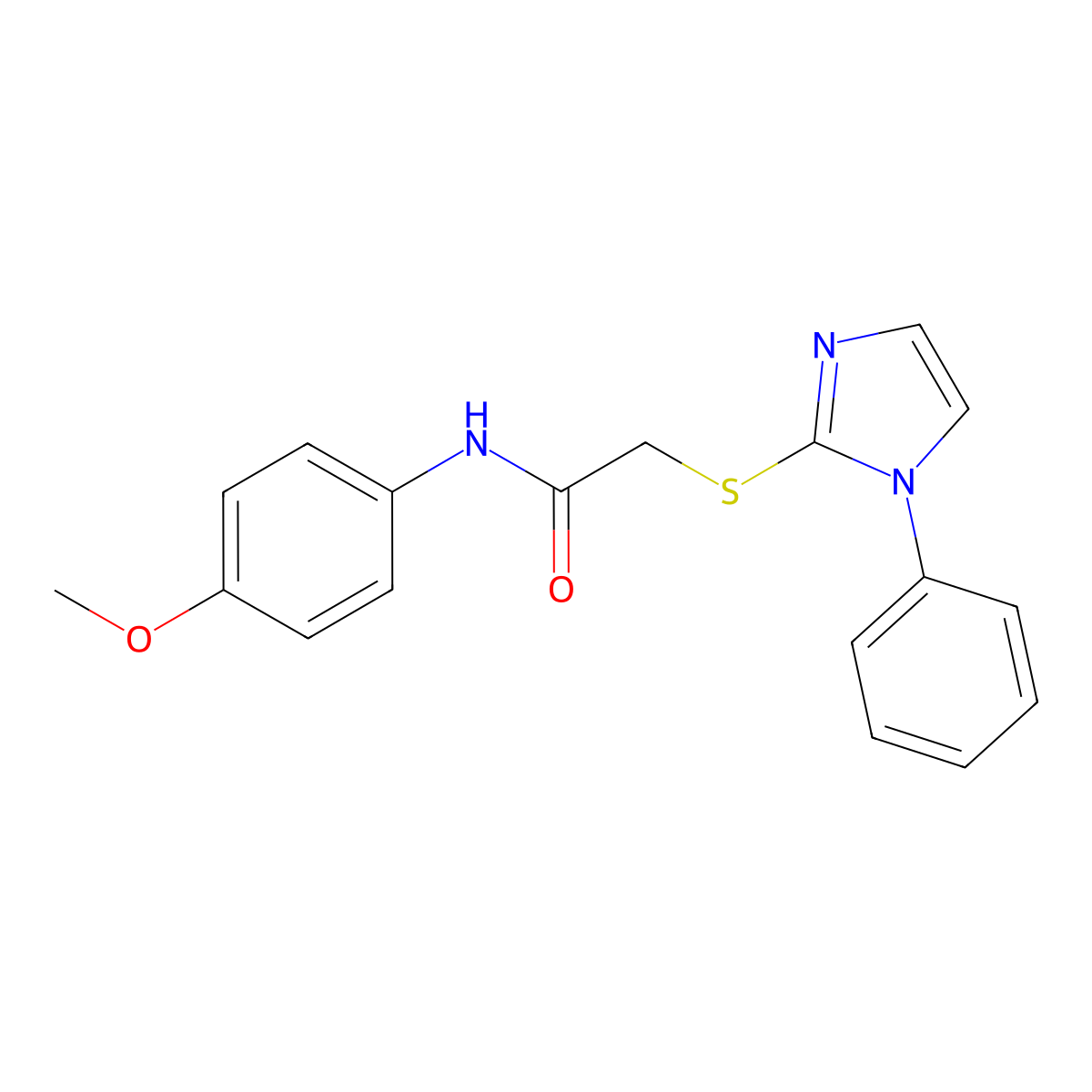 N-(4-methoxyphenyl)-2-((1-phenyl-1H-imidazol-2-yl)thio)acetamide molecular structure, CAS 688335-23-1