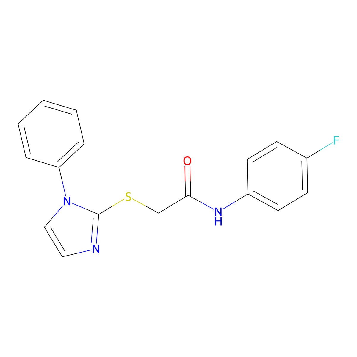N-(4-fluorophenyl)-2-(1-phenylimidazol-2-yl)sulfanylacetamide molecular structure, CAS 688335-24-2